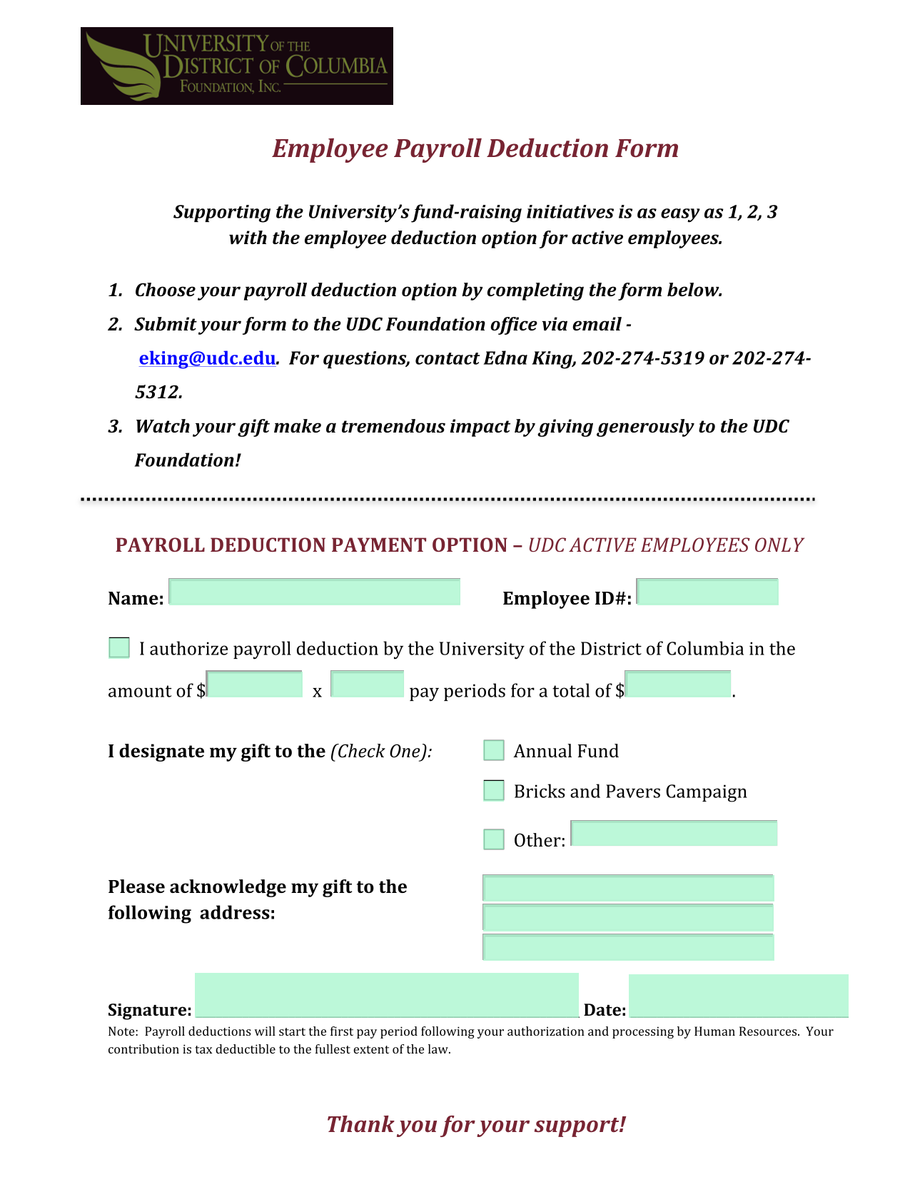 Employee Payroll Deduction Form screenshot