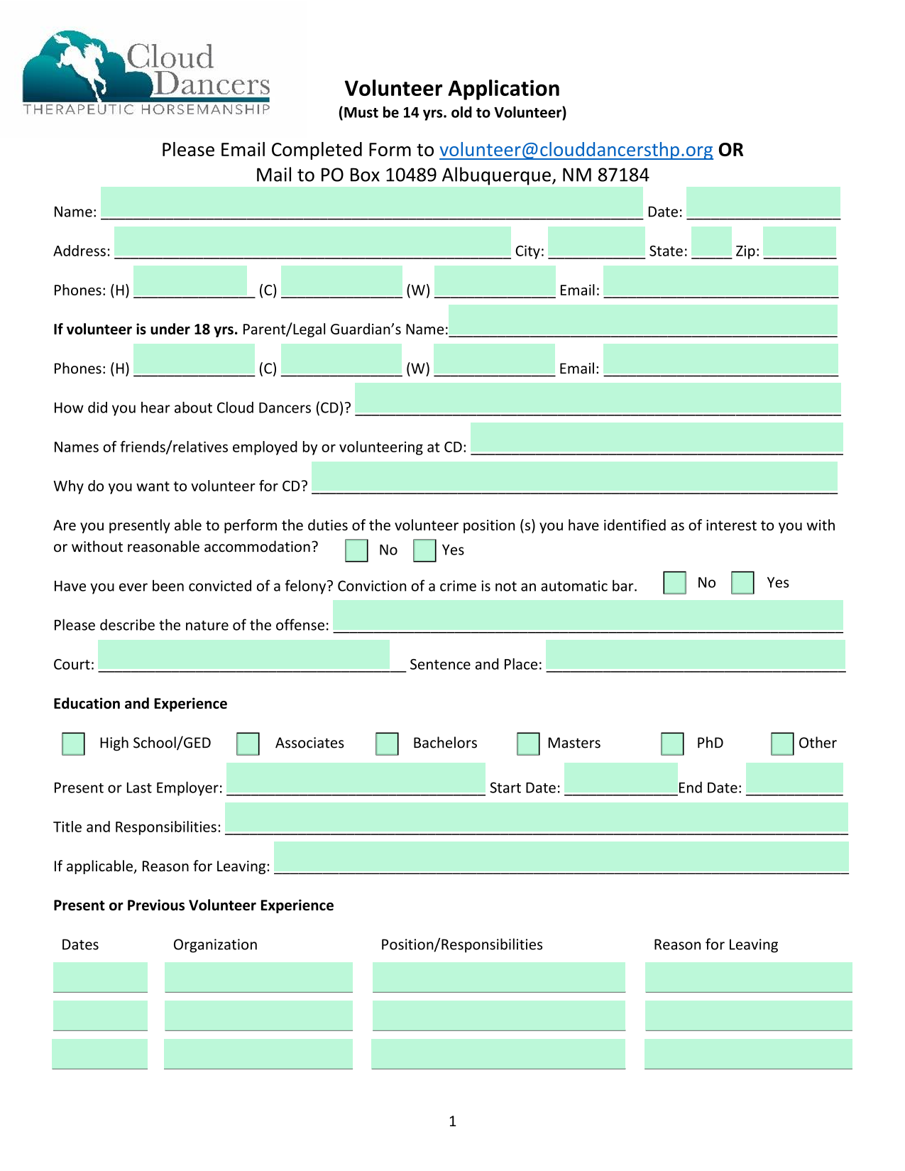 Volunteer Application screenshot