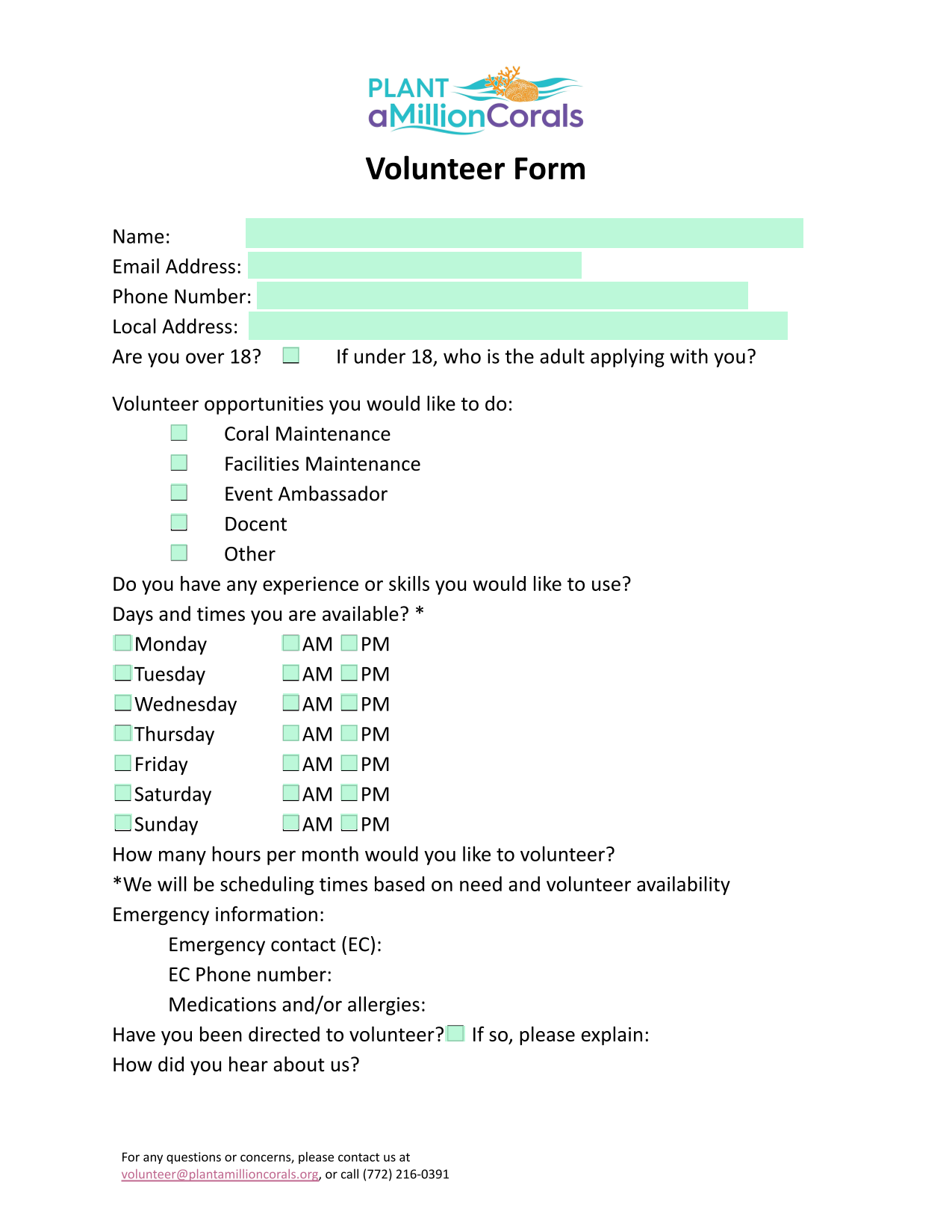 Volunteer Form screenshot