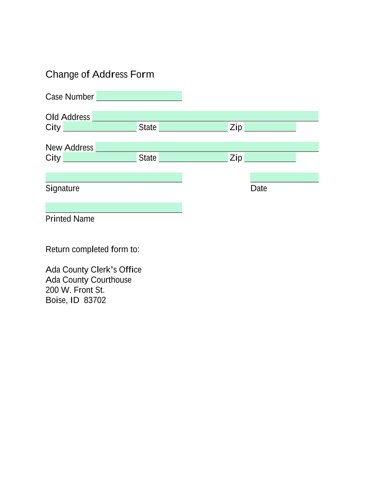Change Of Address Form screenshot
