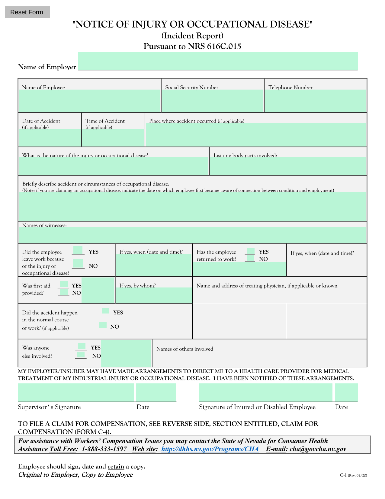 Notice Of Injury Or Occupational Disease screenshot