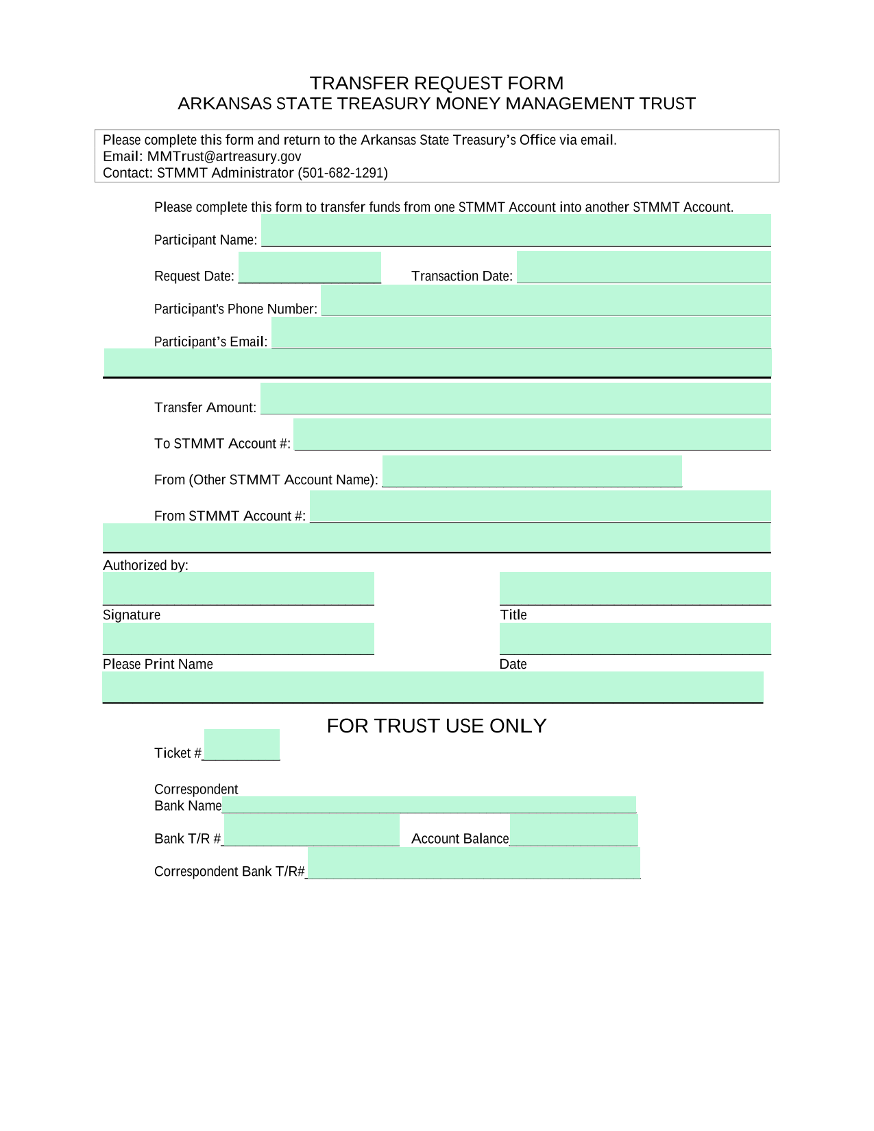 Transfer Request Form screenshot