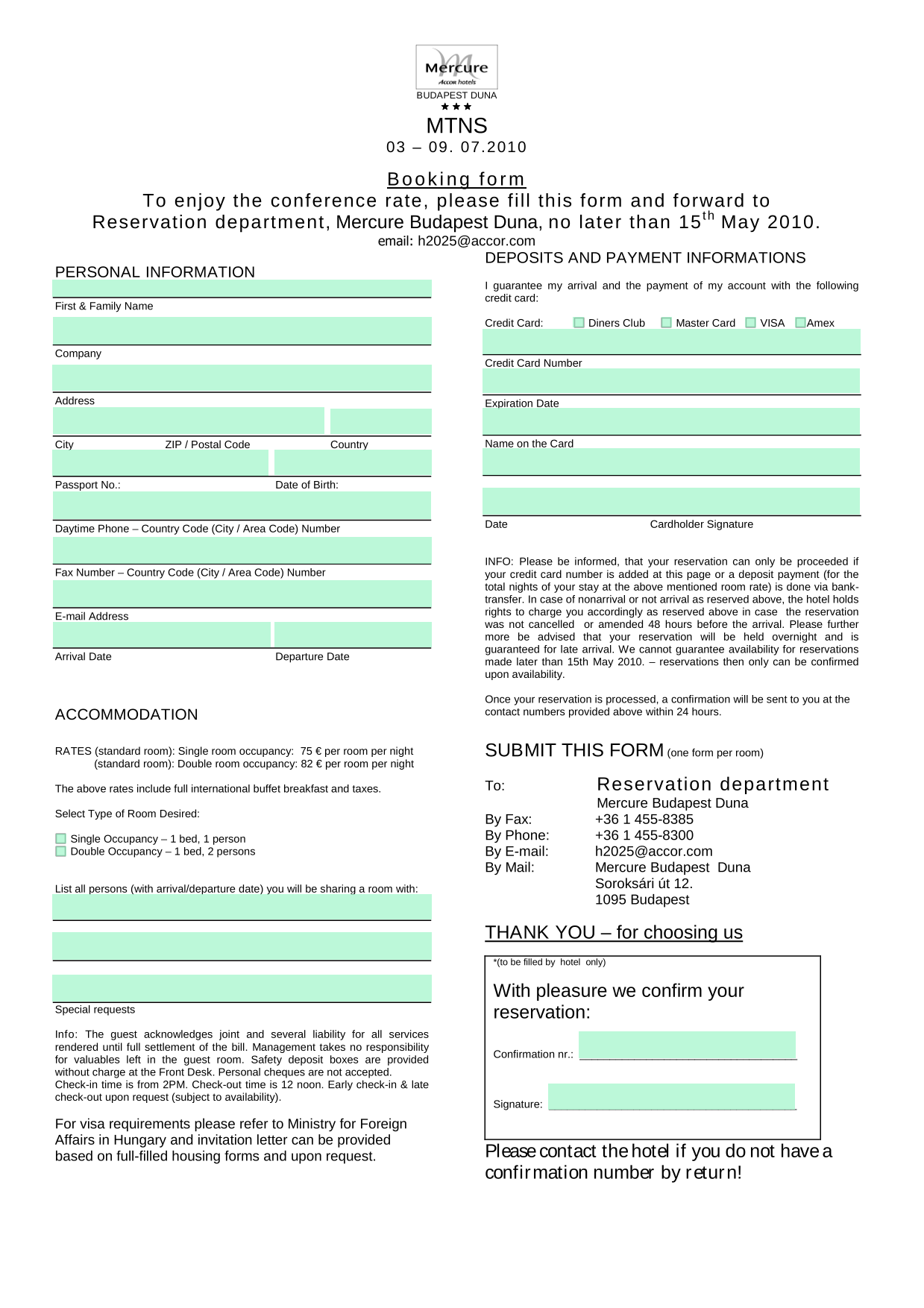 Booking Form screenshot