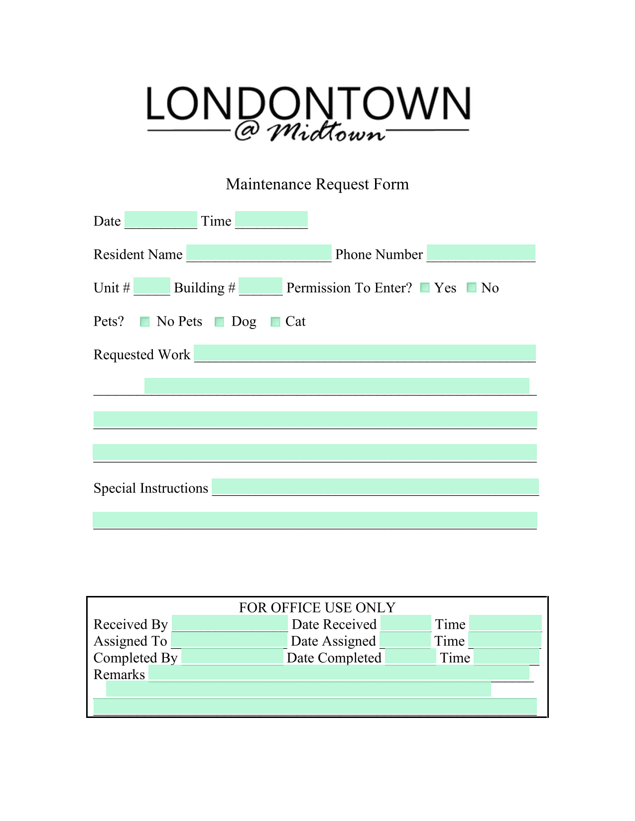 Maintenance Request Form screenshot