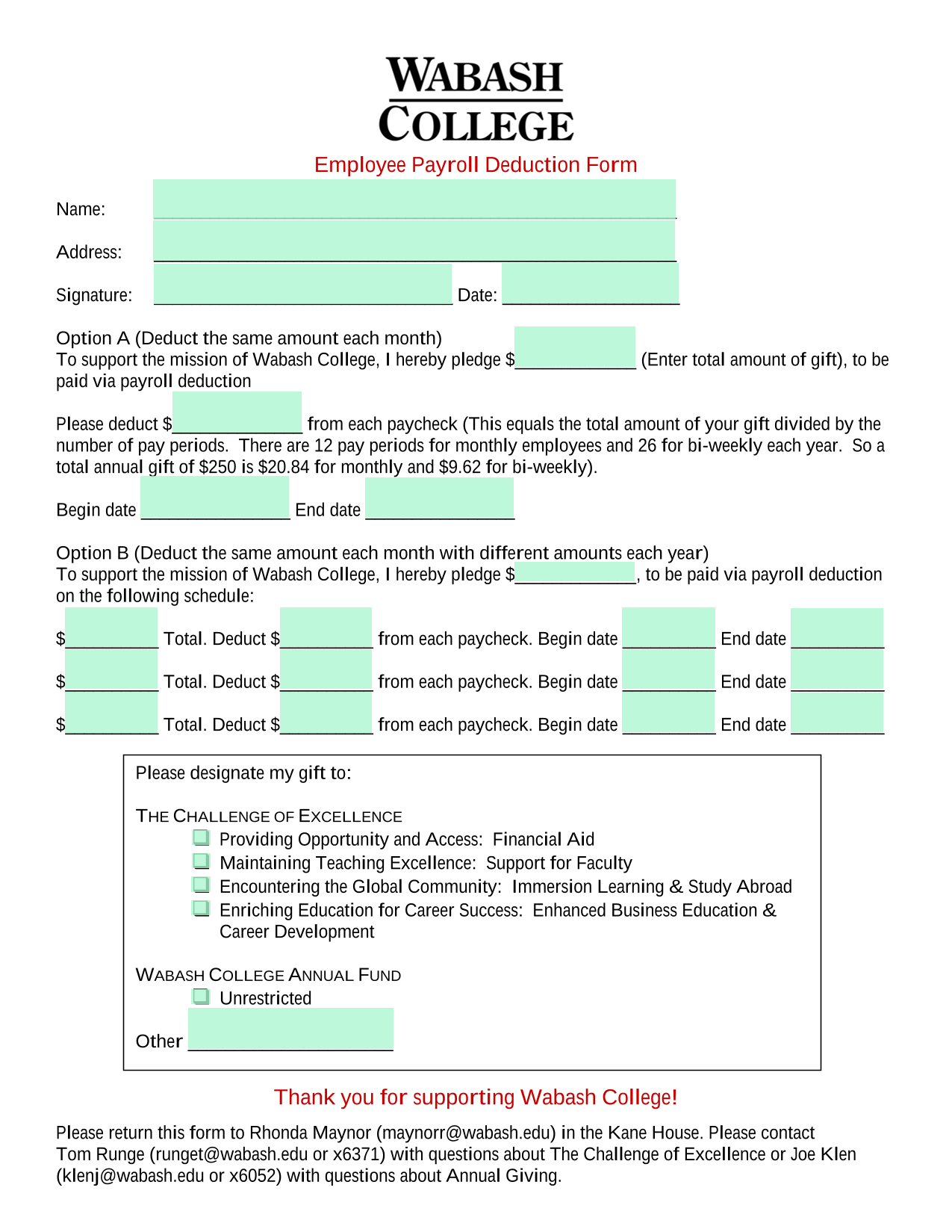Employee Payroll Deduction Form screenshot
