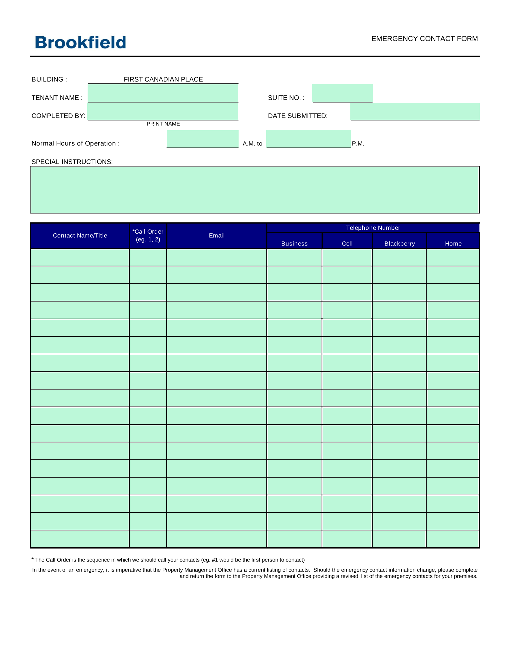 EMERGENCY CONTACT FORM screenshot