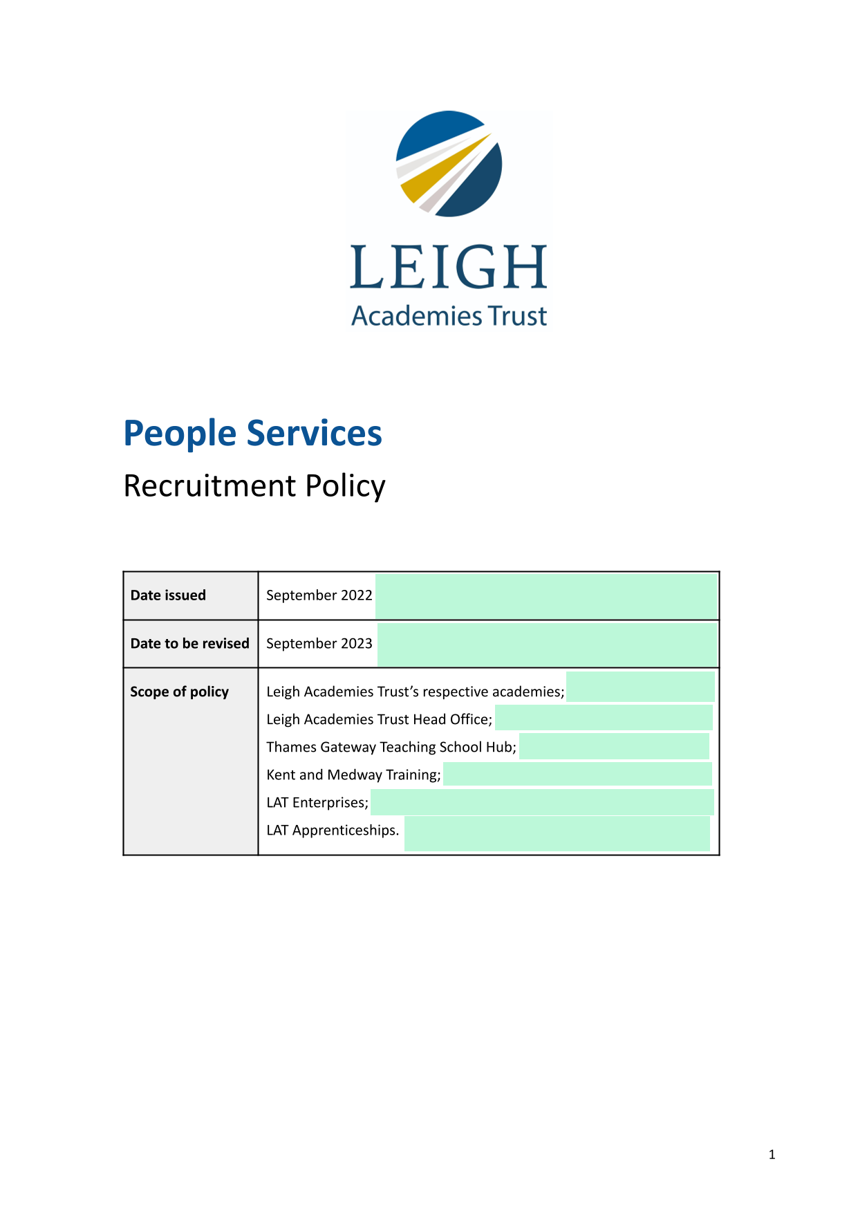 Recruitment Policy screenshot