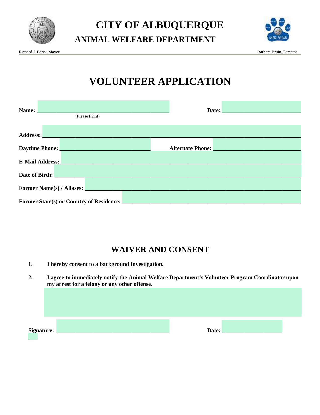 VOLUNTEER APPLICATION screenshot
