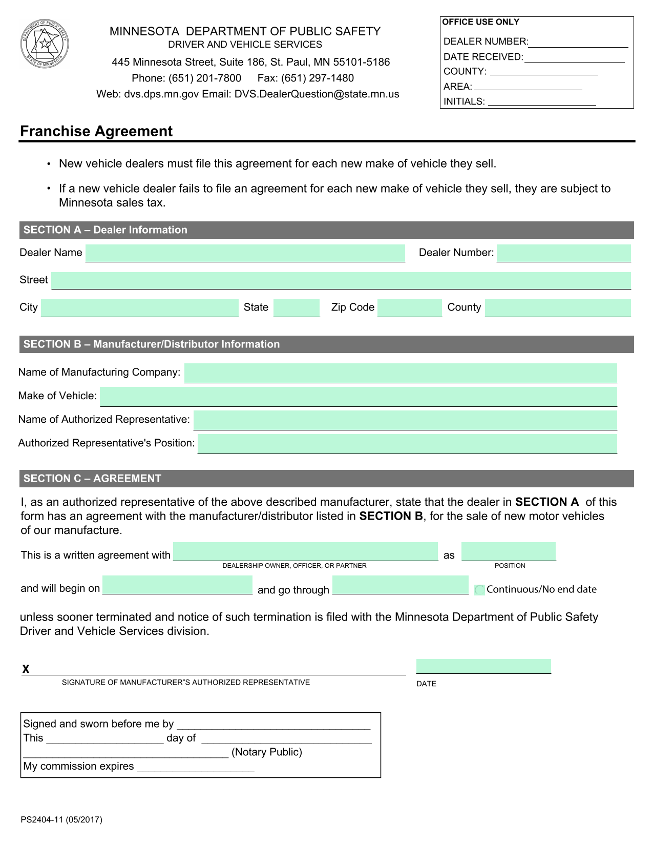 Franchise Agreement screenshot