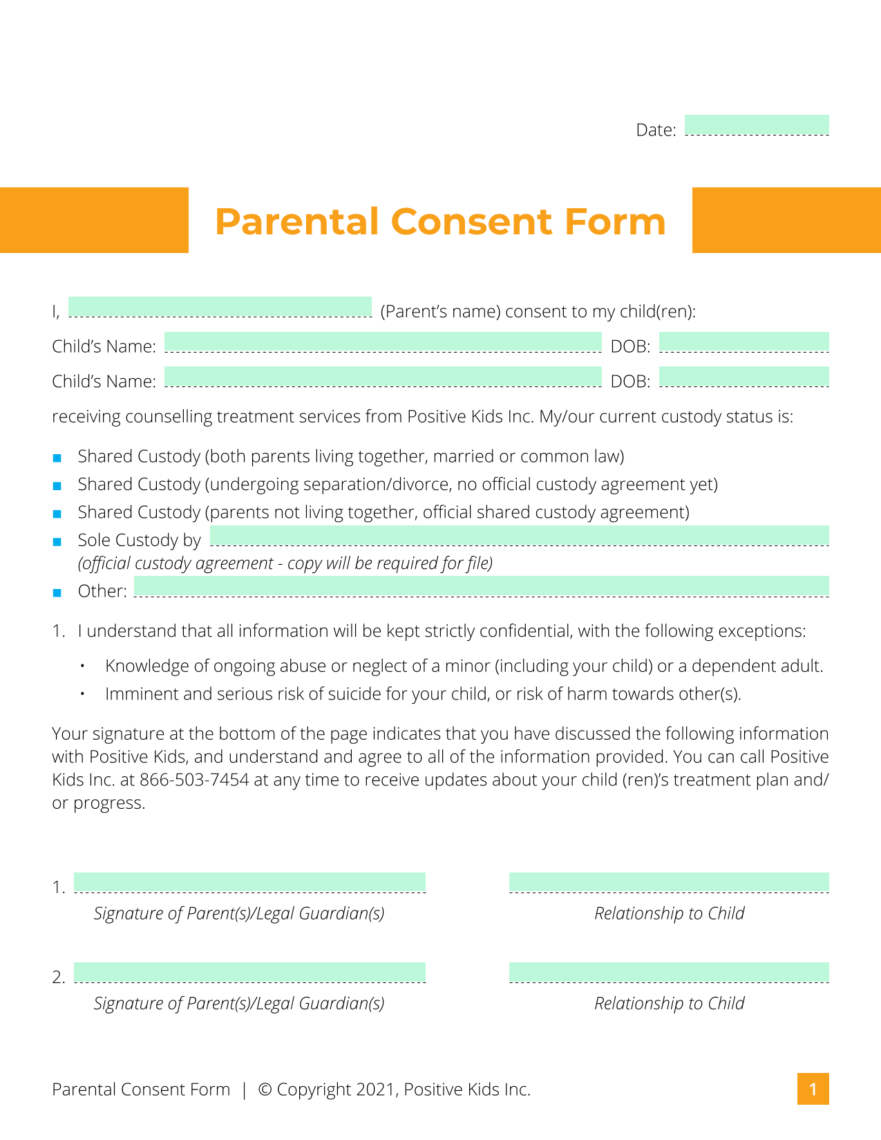 Parental Consent Form screenshot