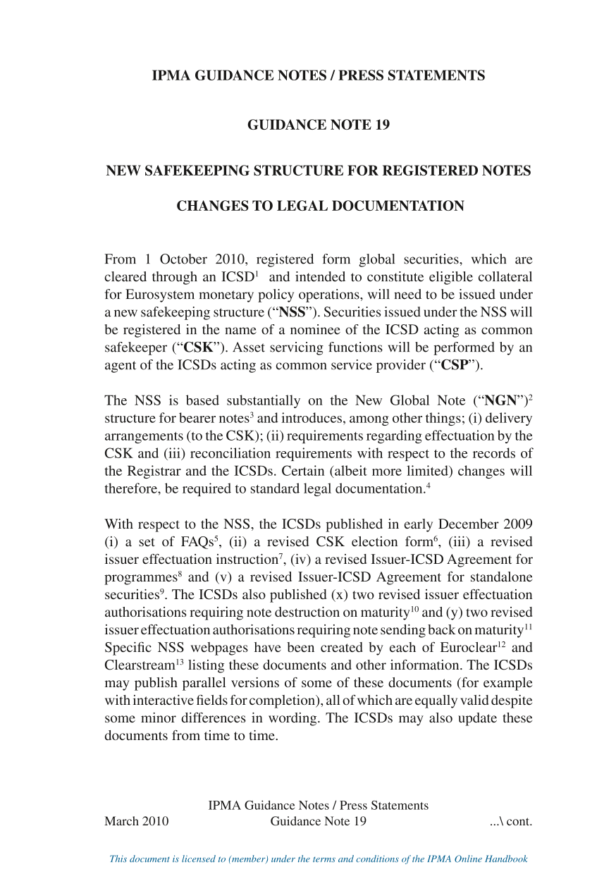 GUIDANCE NOTE 19 NEW SAFEKEEPING STRUCTURE FOR REGISTERED NOTES screenshot