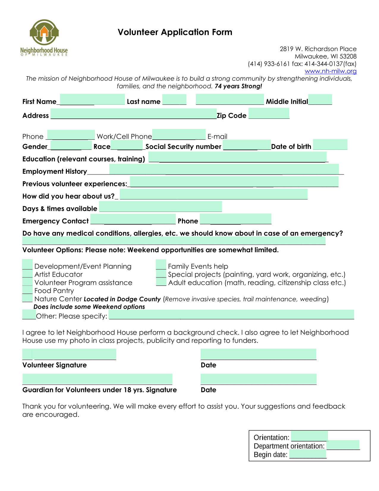 Volunteer Application Form screenshot
