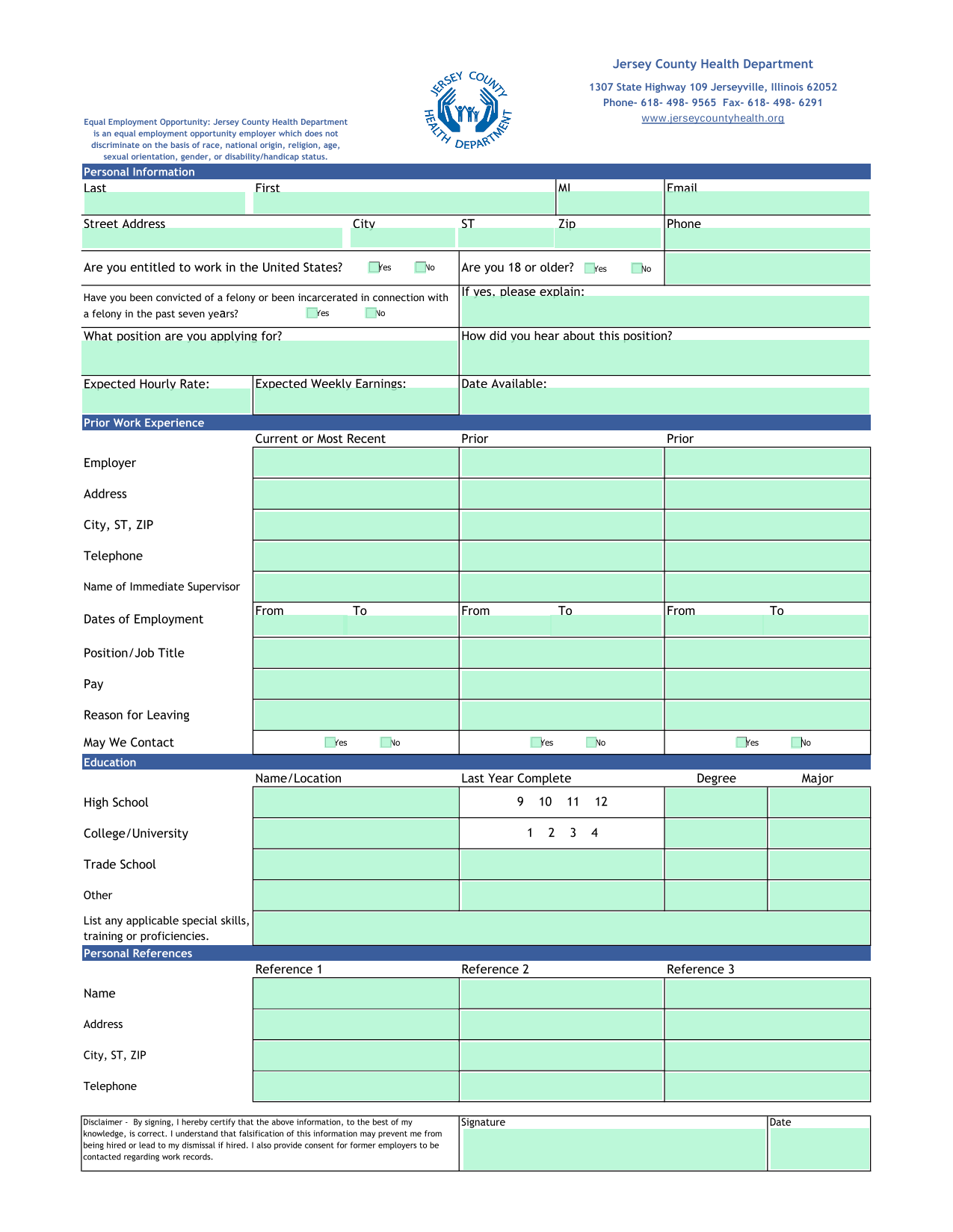 Job Application Form screenshot