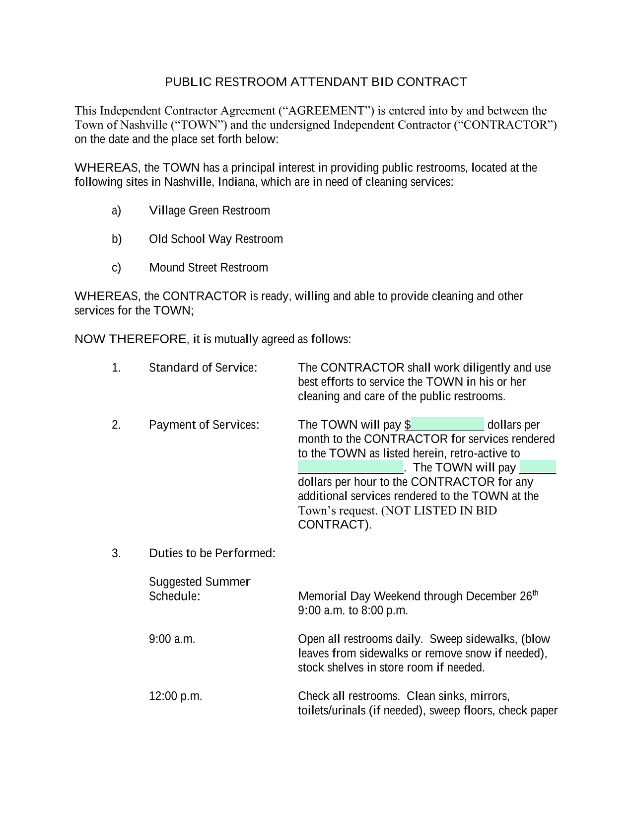PUBLIC RESTROOM ATTENDANT BID CONTRACT screenshot
