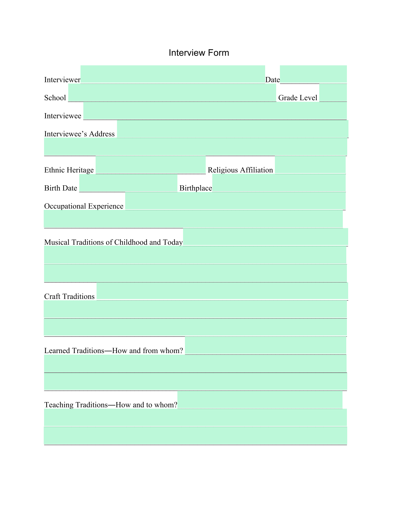 Interview Form screenshot