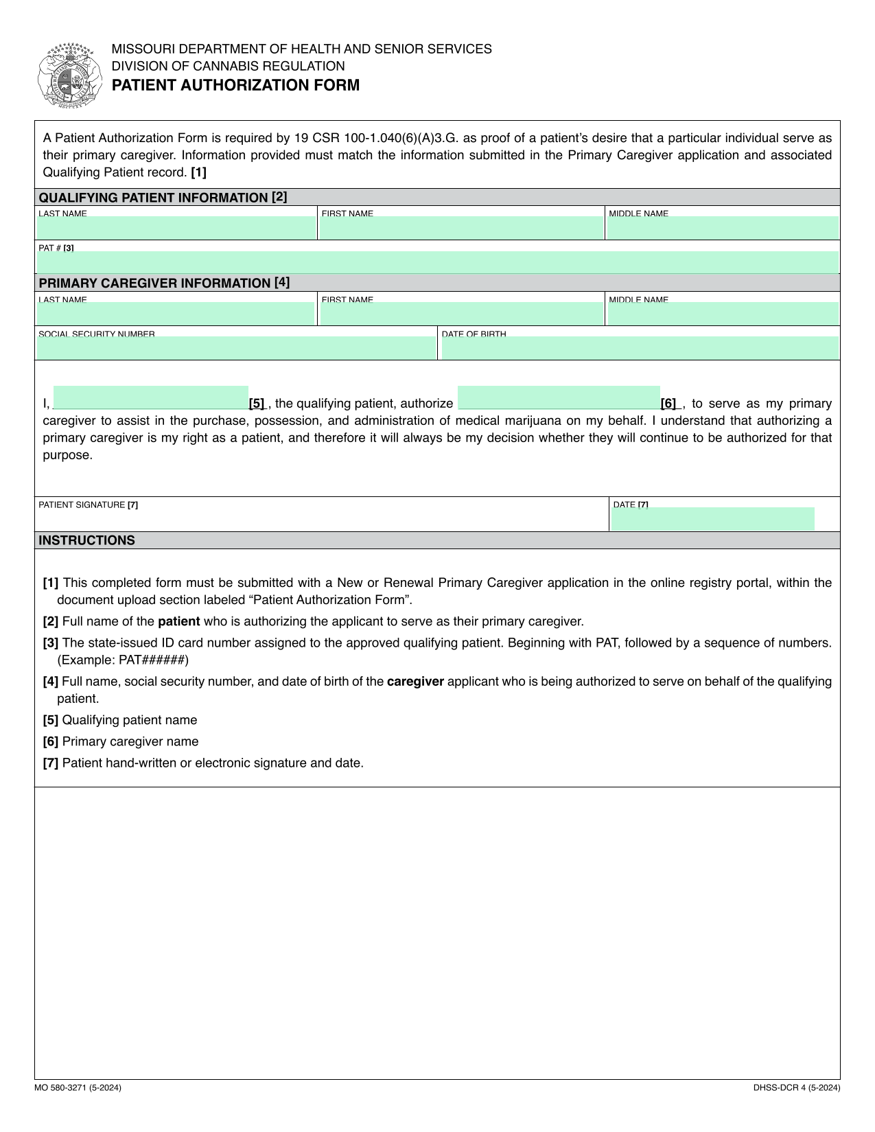 Patient Authorization Form screenshot