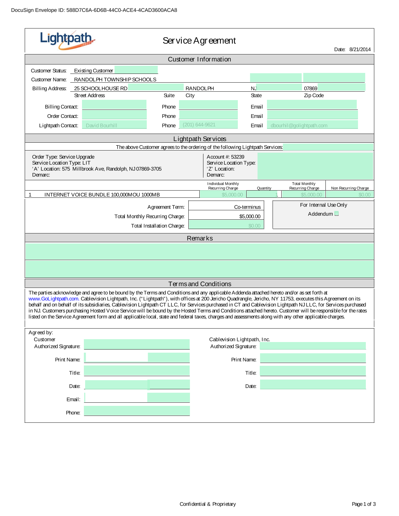 Service Agreement screenshot