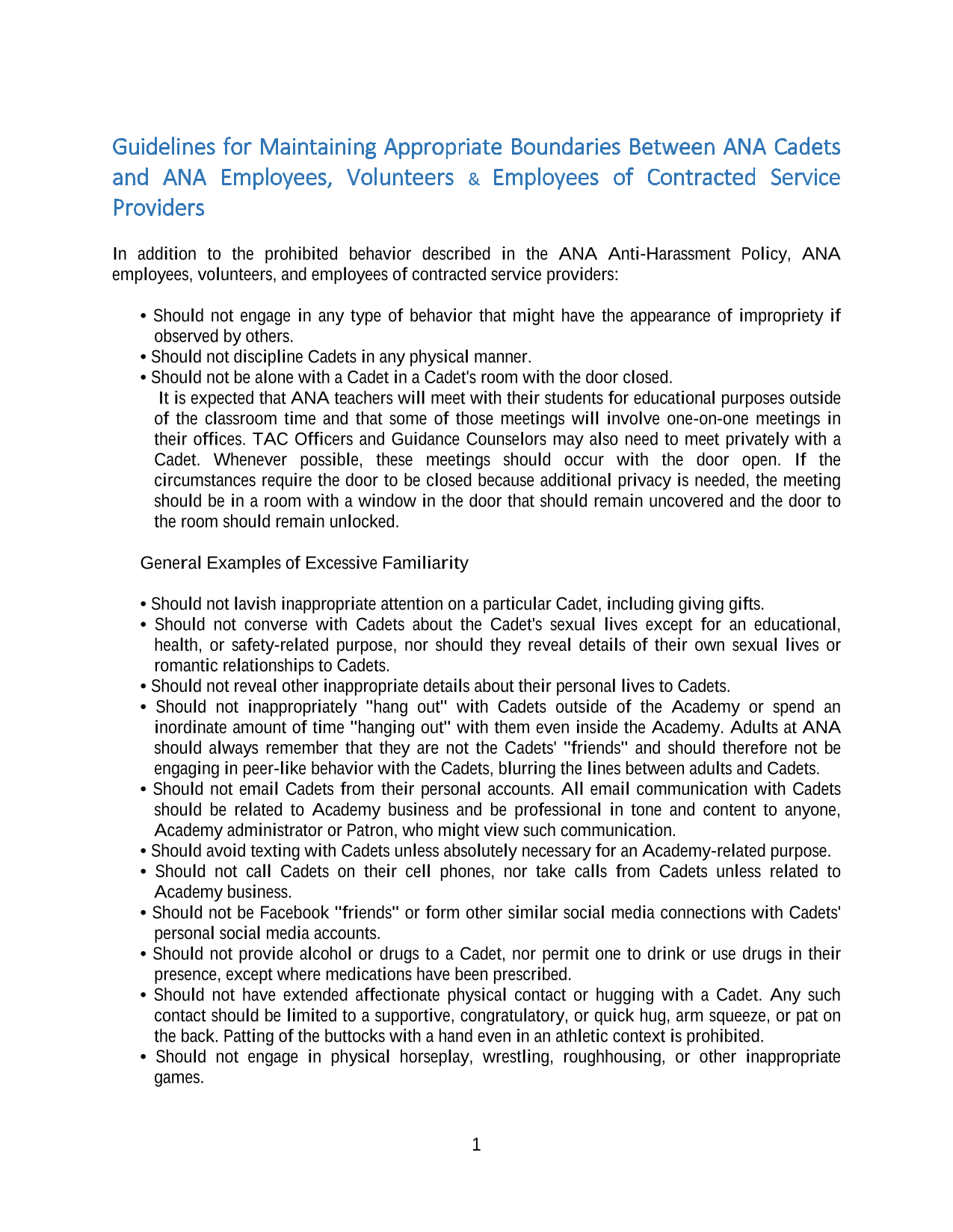Guidelines For Maintaining Appropriate Boundaries Between ANA Cadets And ANA Employees, Volunteers   screenshot