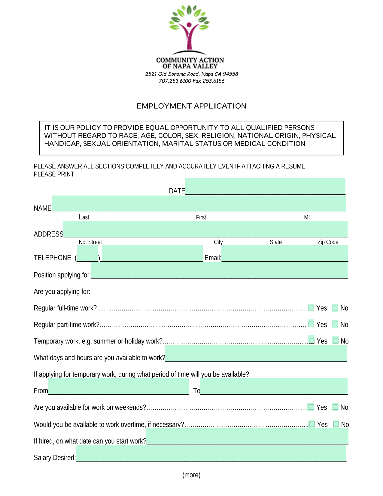 Employment Application screenshot