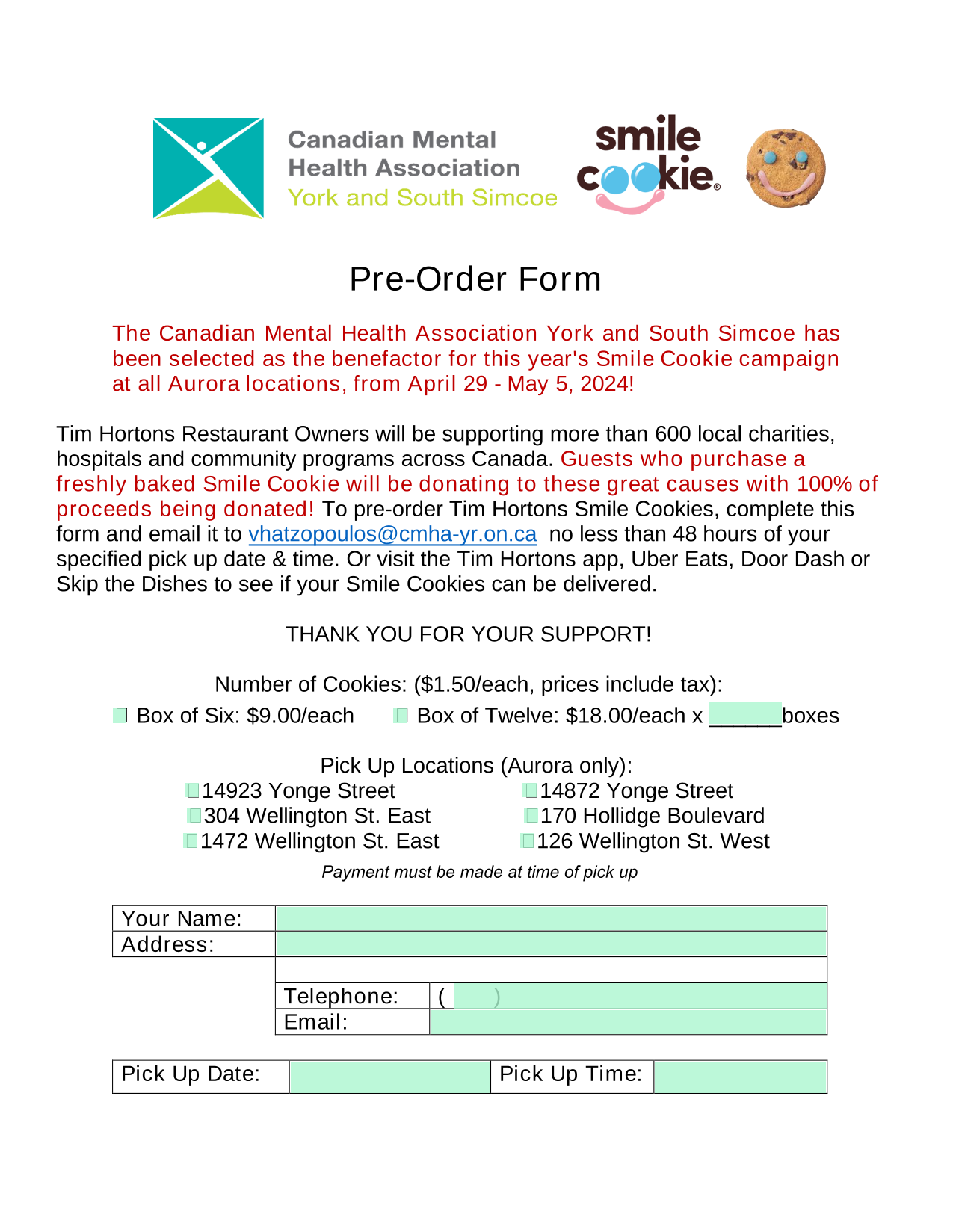 Pre Order Form screenshot