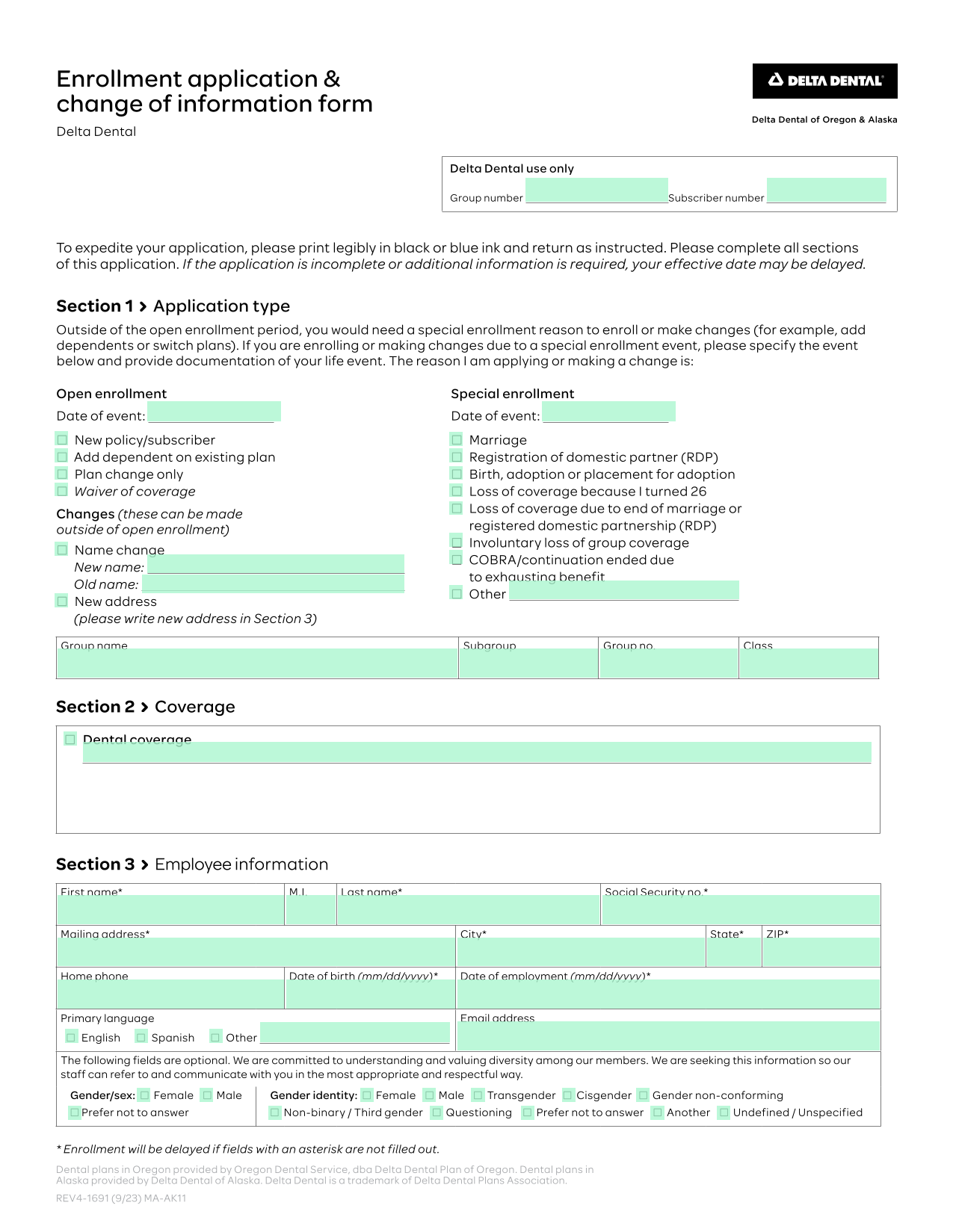 Employee Enrollment Form screenshot