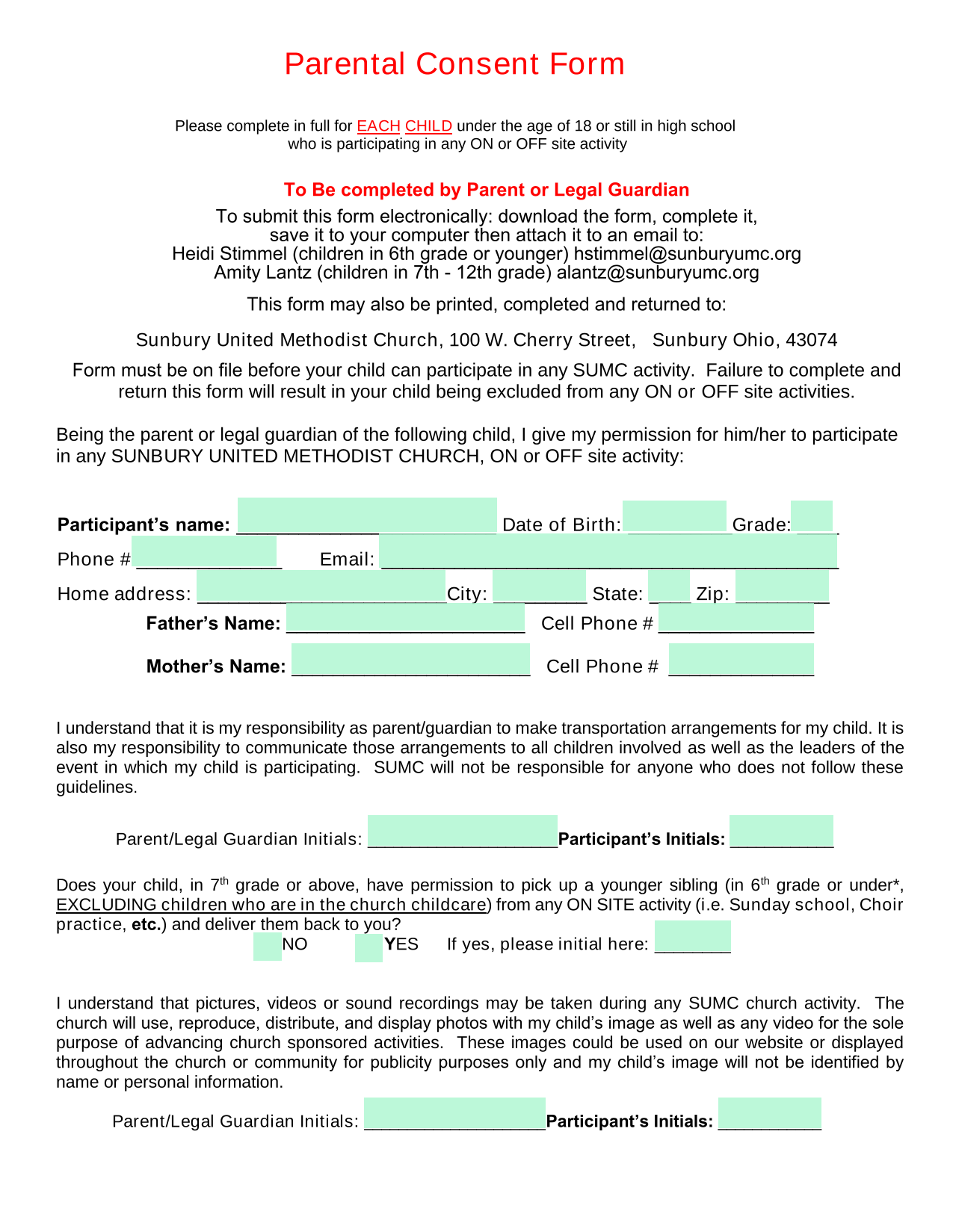 Parental Consent Form screenshot