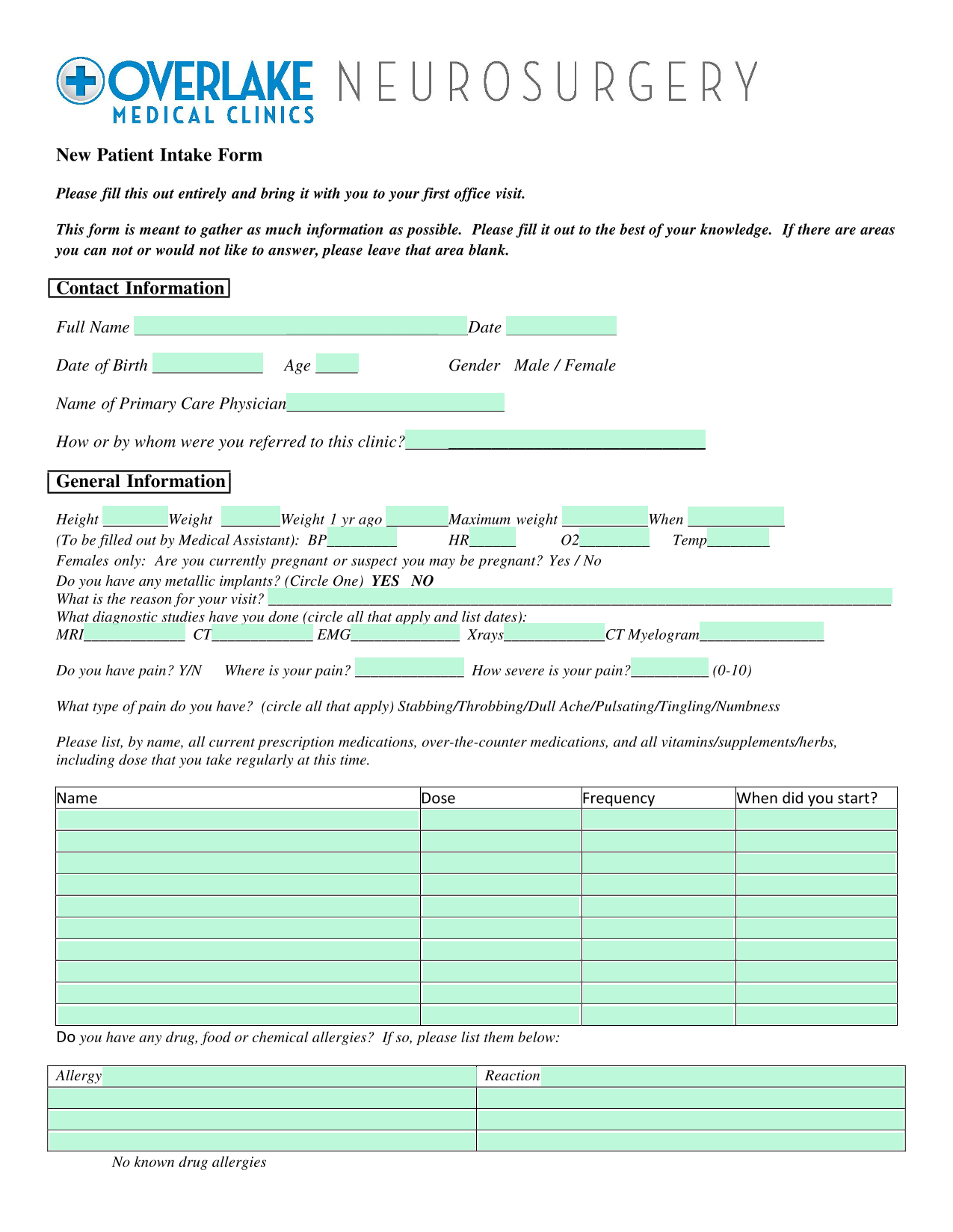 New Patient Intake Form screenshot