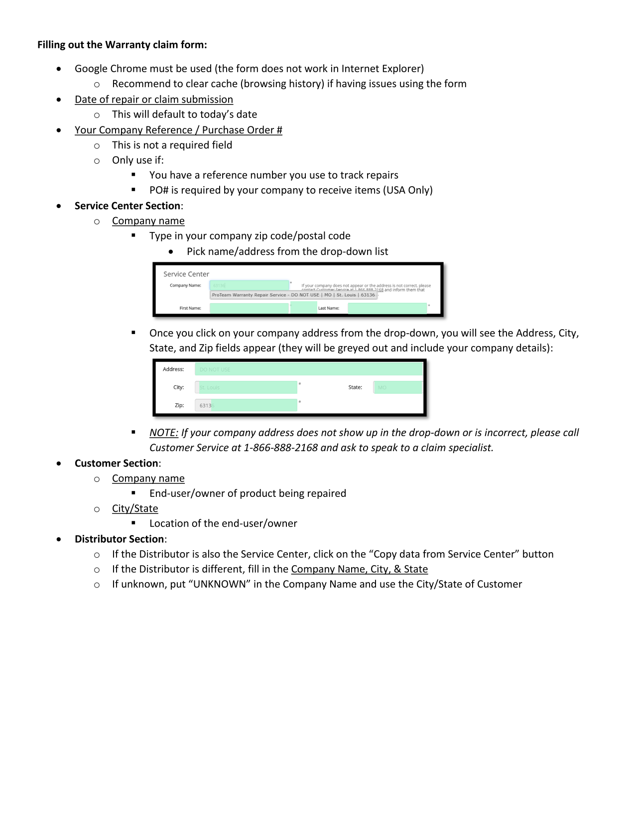 Warranty Claim Form screenshot