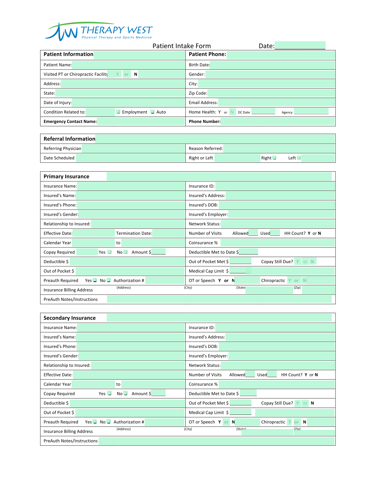 Patient Intake Form screenshot