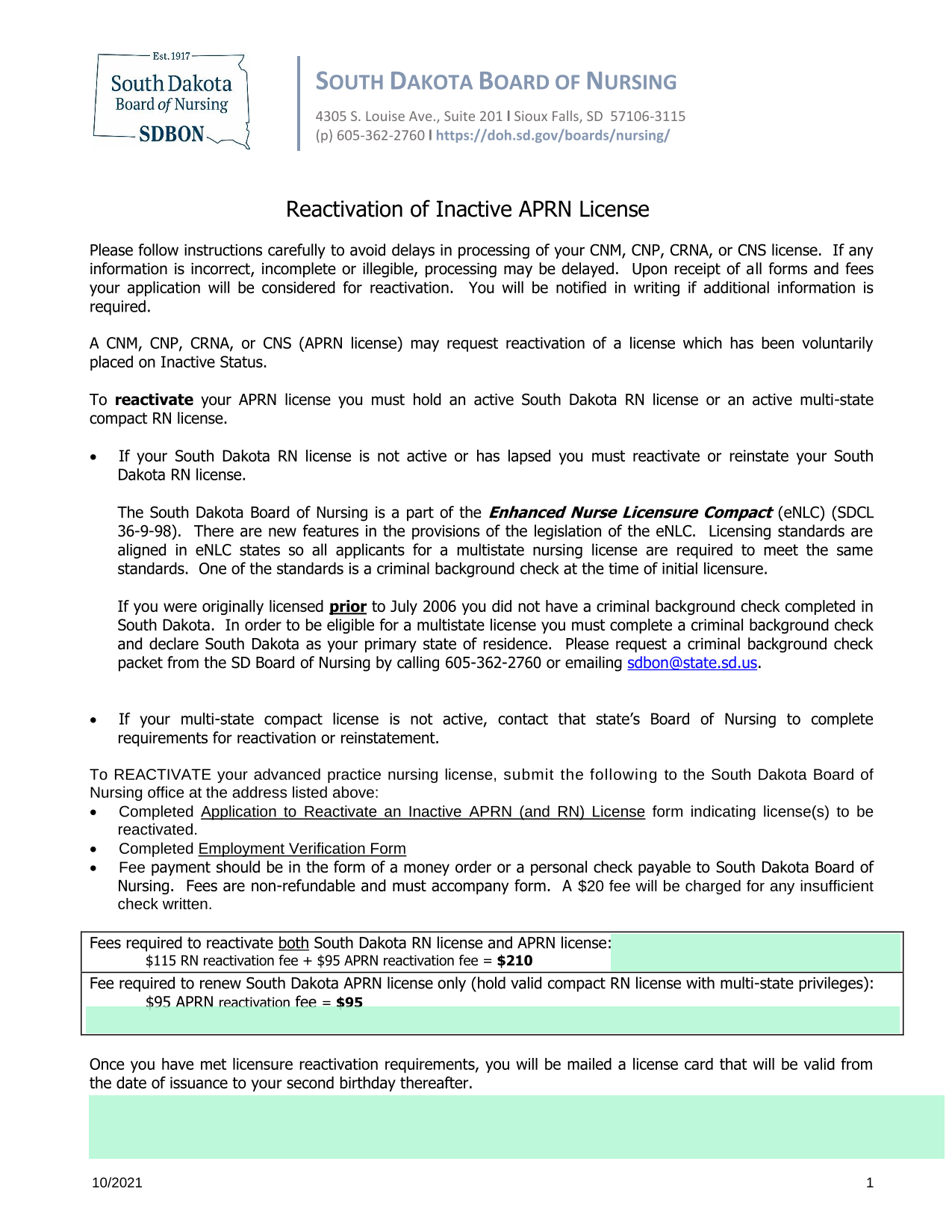 Reactivation Of Inactive APRN License screenshot