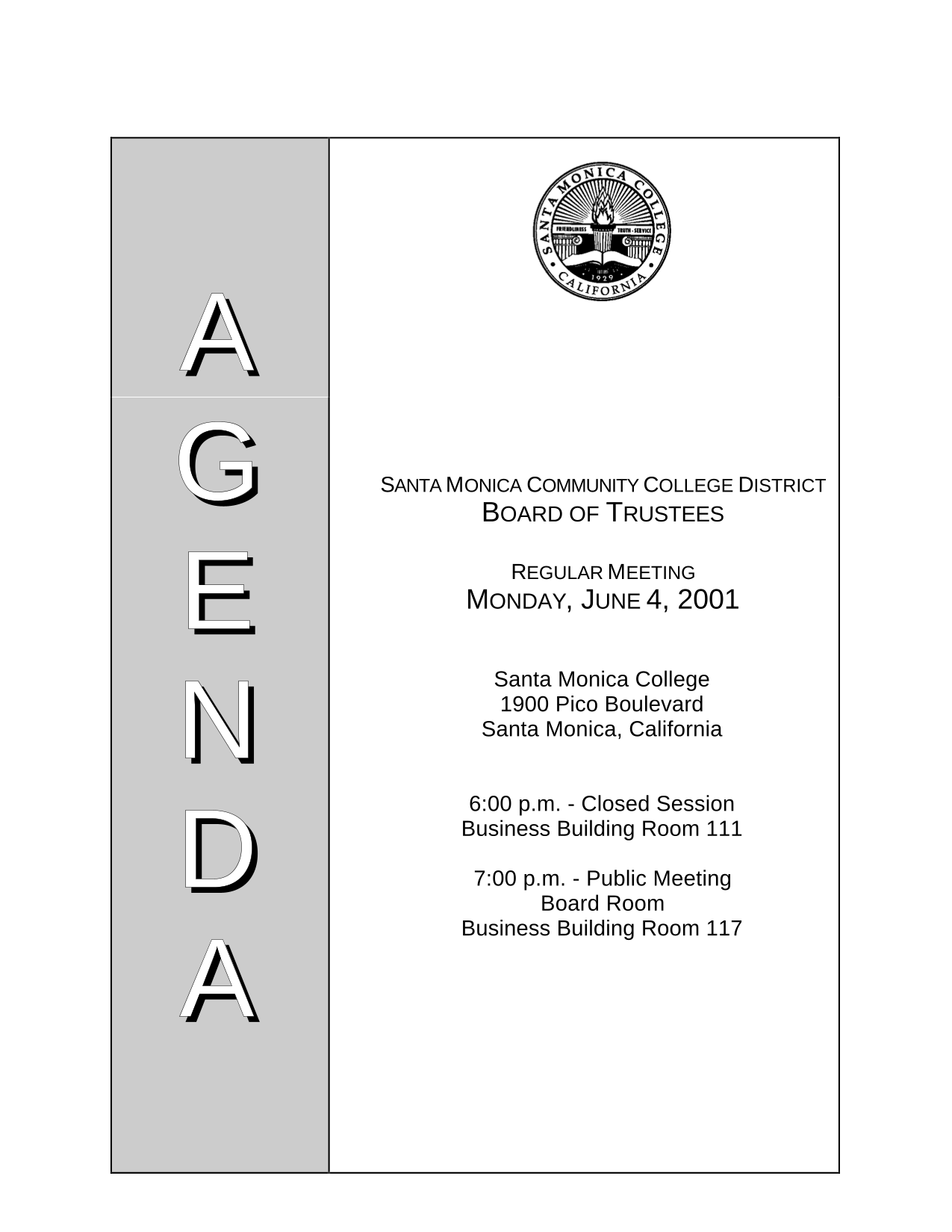 Santa Monica Community College District Board Of Trustees Regular Meeting Agenda screenshot