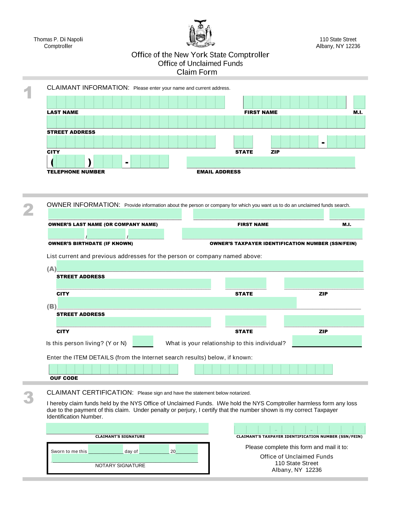 Claim Form screenshot