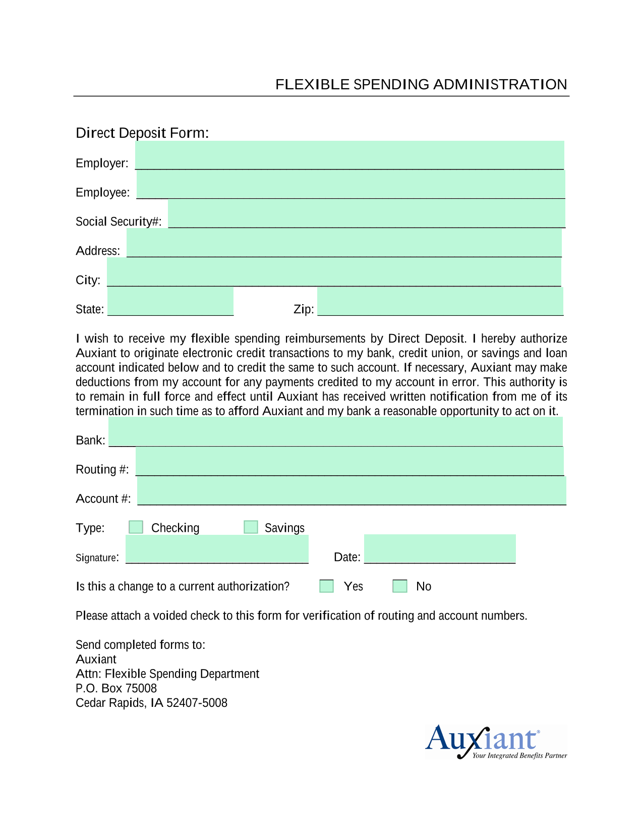 Direct Deposit Form screenshot
