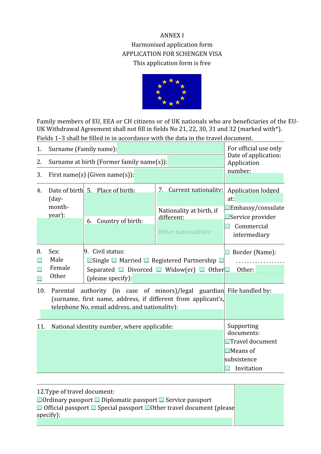 Harmonised Application Form For Schengen Visa screenshot