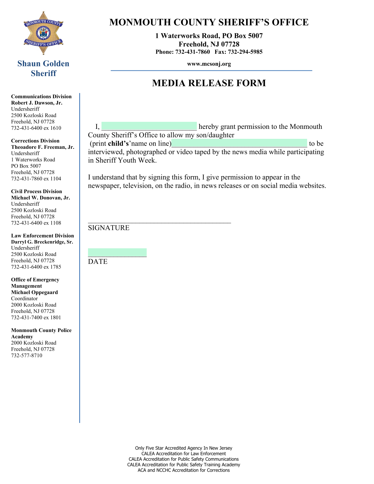 Media Release Form screenshot