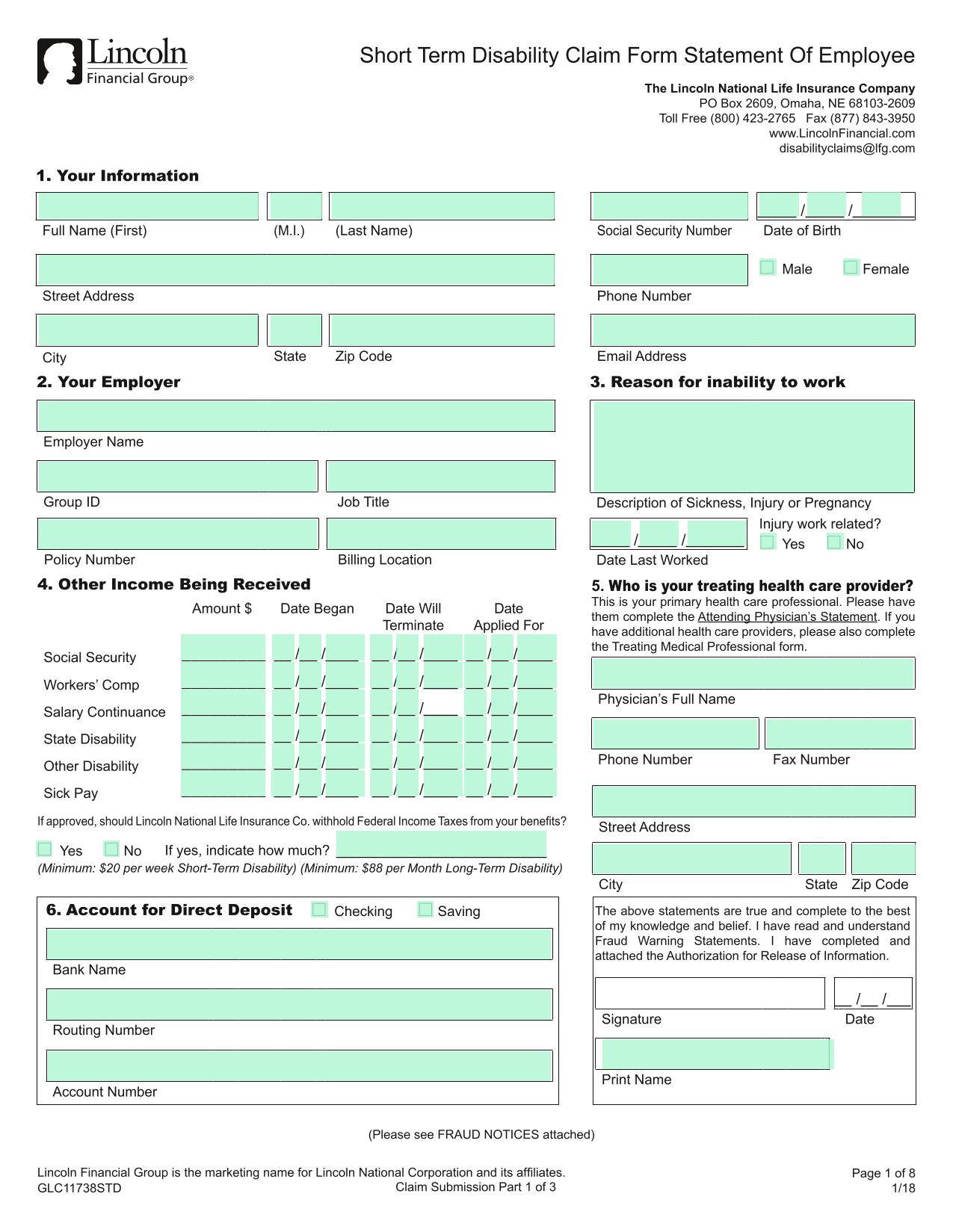 Short Term Disability Claim Form Statement Of Employee screenshot