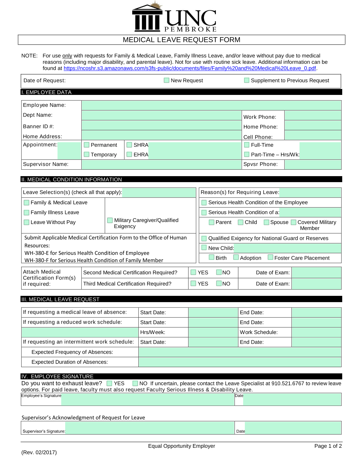 Medical Leave Request Form screenshot