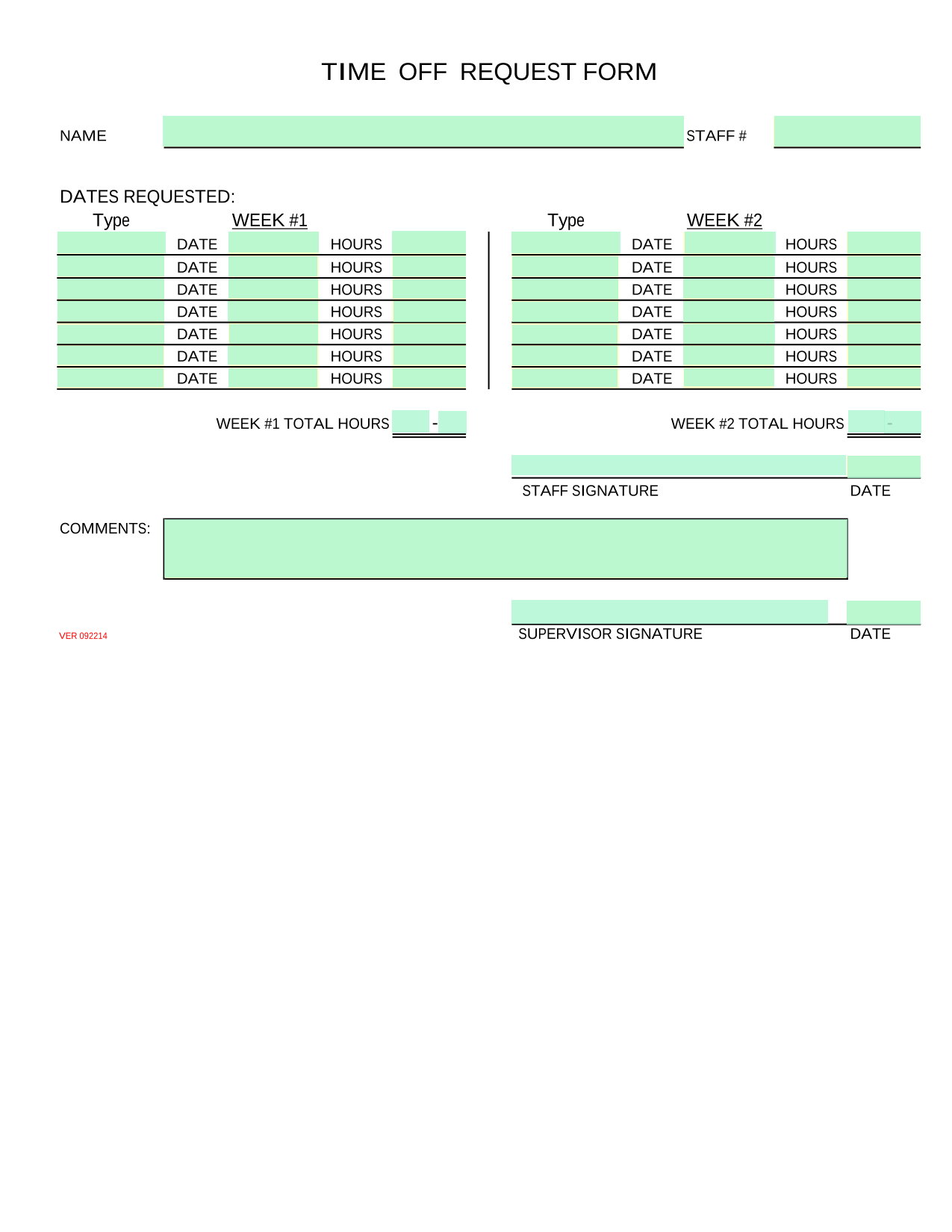 Time Off Request Form screenshot