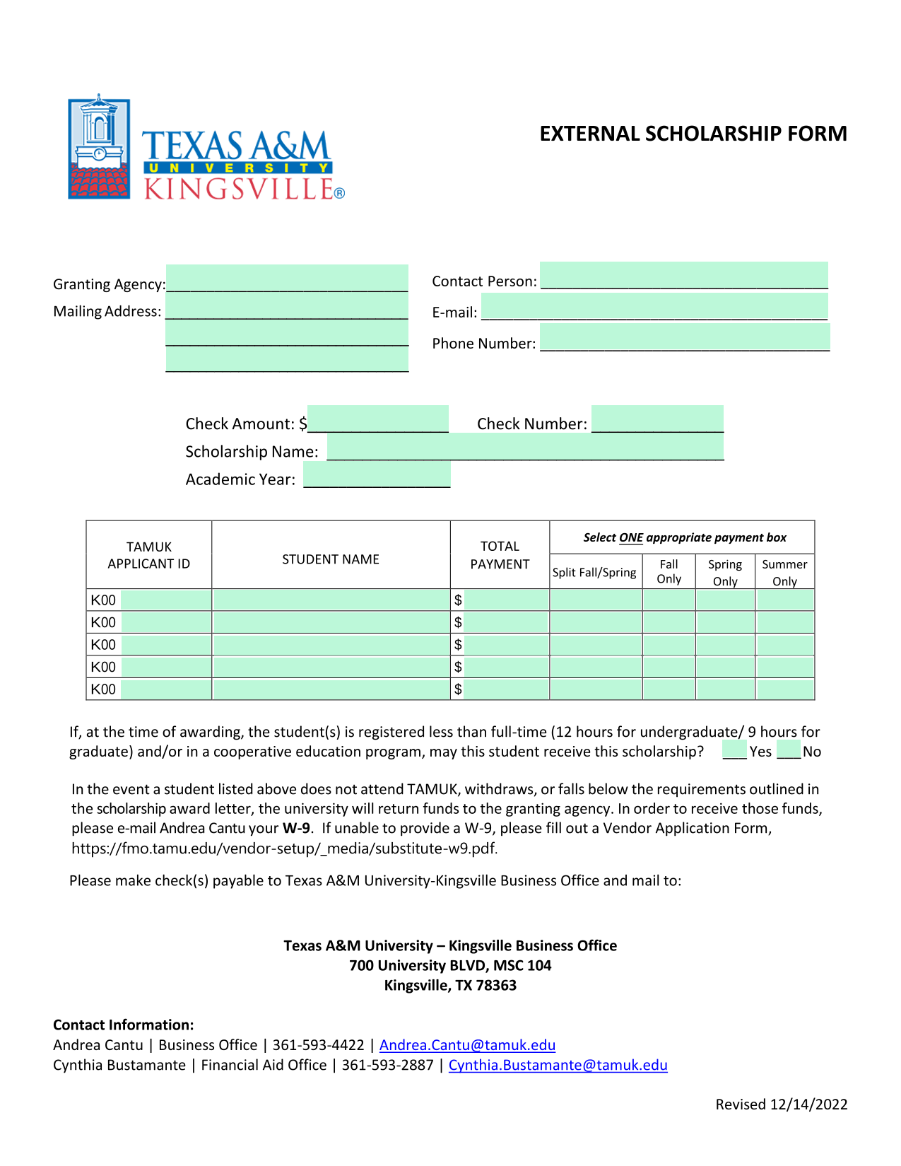 EXTERNAL SCHOLARSHIP FORM screenshot