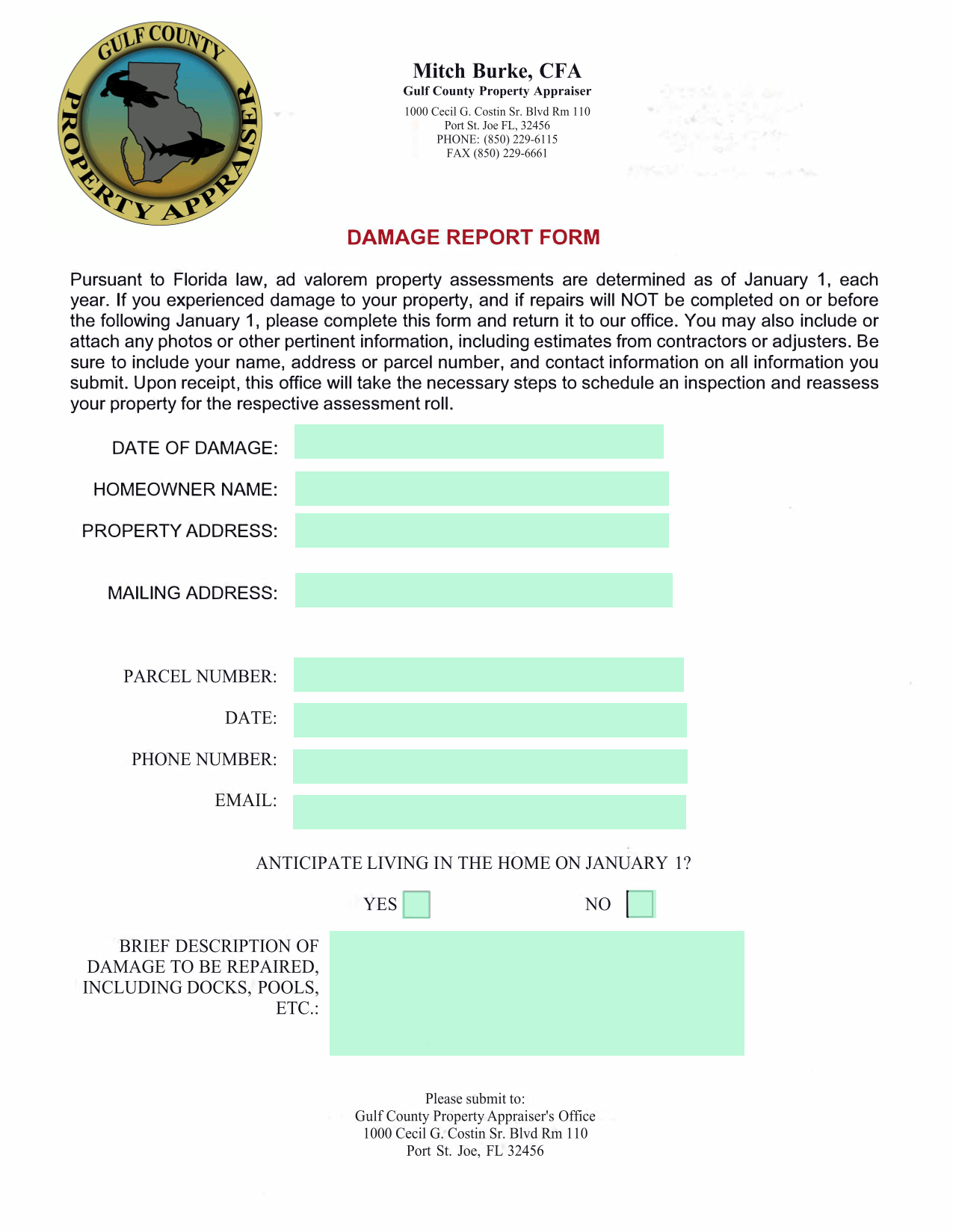 Damage Report Form screenshot