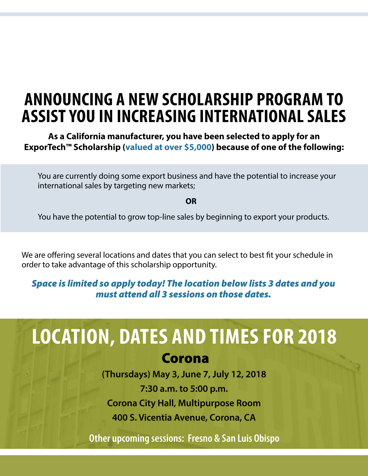 ExporTech Scholarship Program Application screenshot