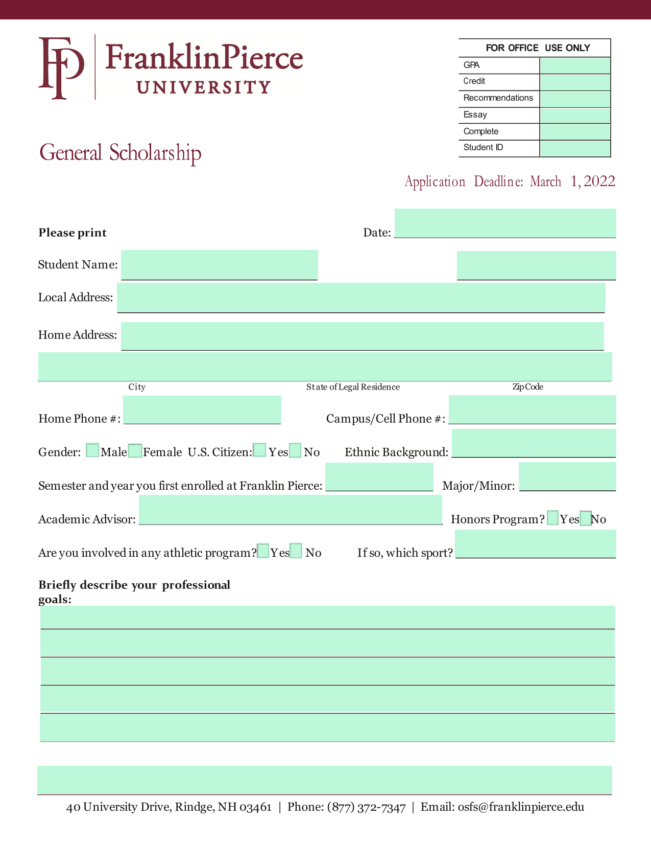 General Scholarship Application screenshot
