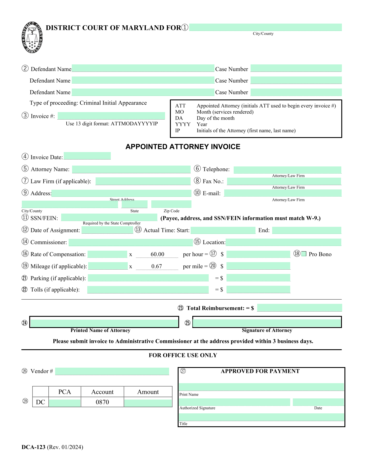 APPOINTED ATTORNEY INVOICE screenshot