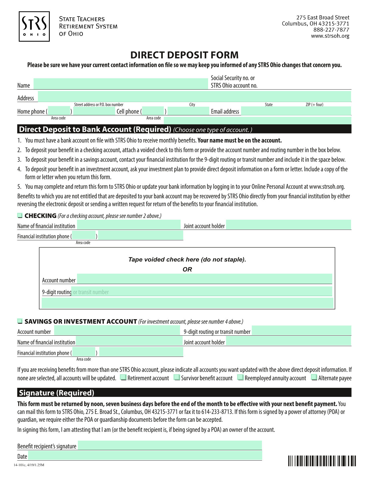 DIRECT DEPOSIT FORM screenshot