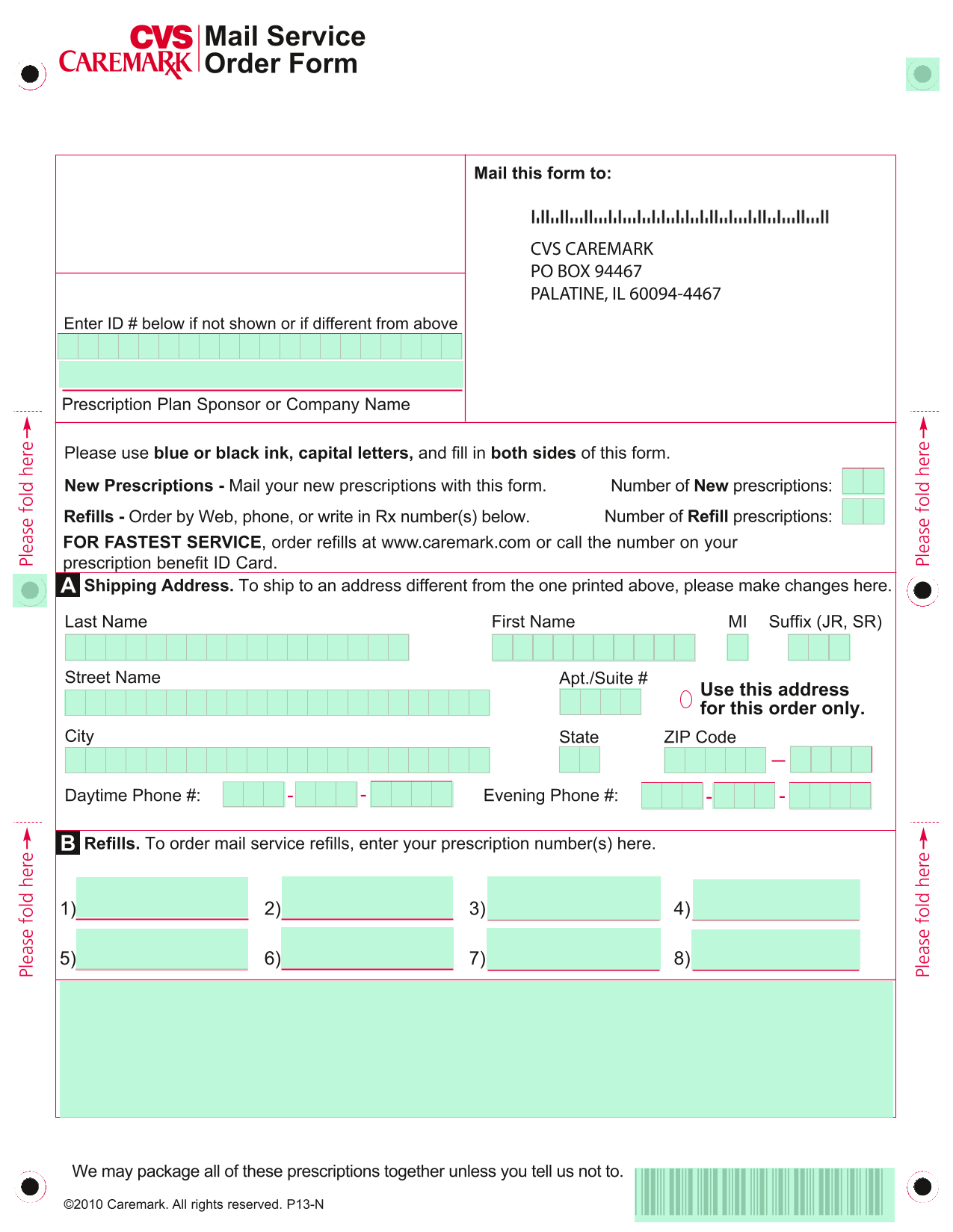 Mail Service Order Form screenshot