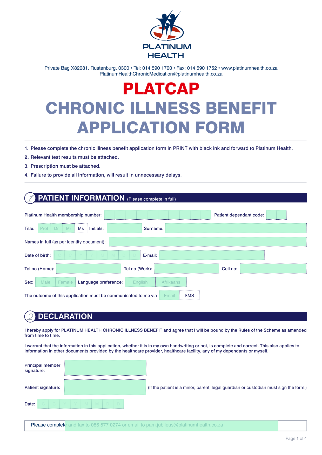 CHRONIC ILLNESS BENEFIT APPLICATION FORM screenshot
