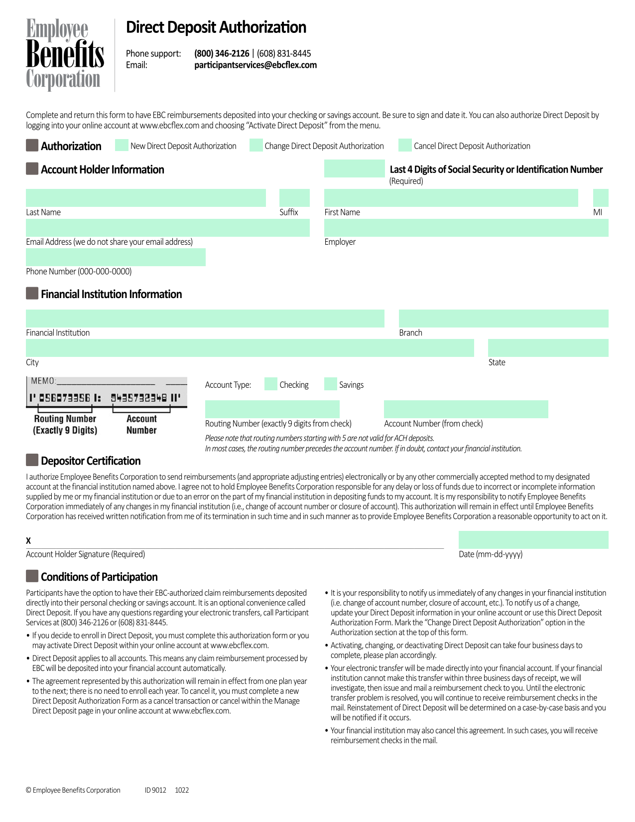 Direct Deposit Authorization screenshot
