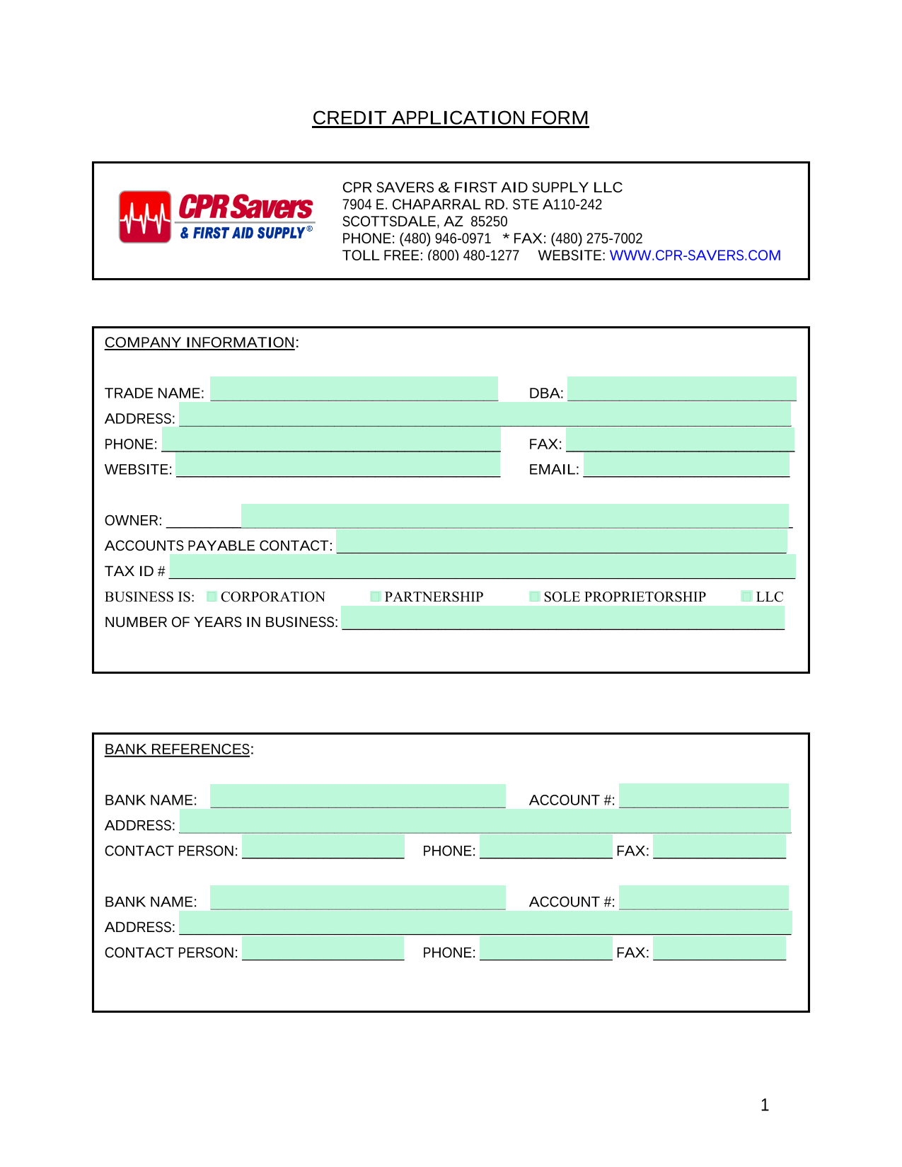 CREDIT APPLICATION FORM screenshot