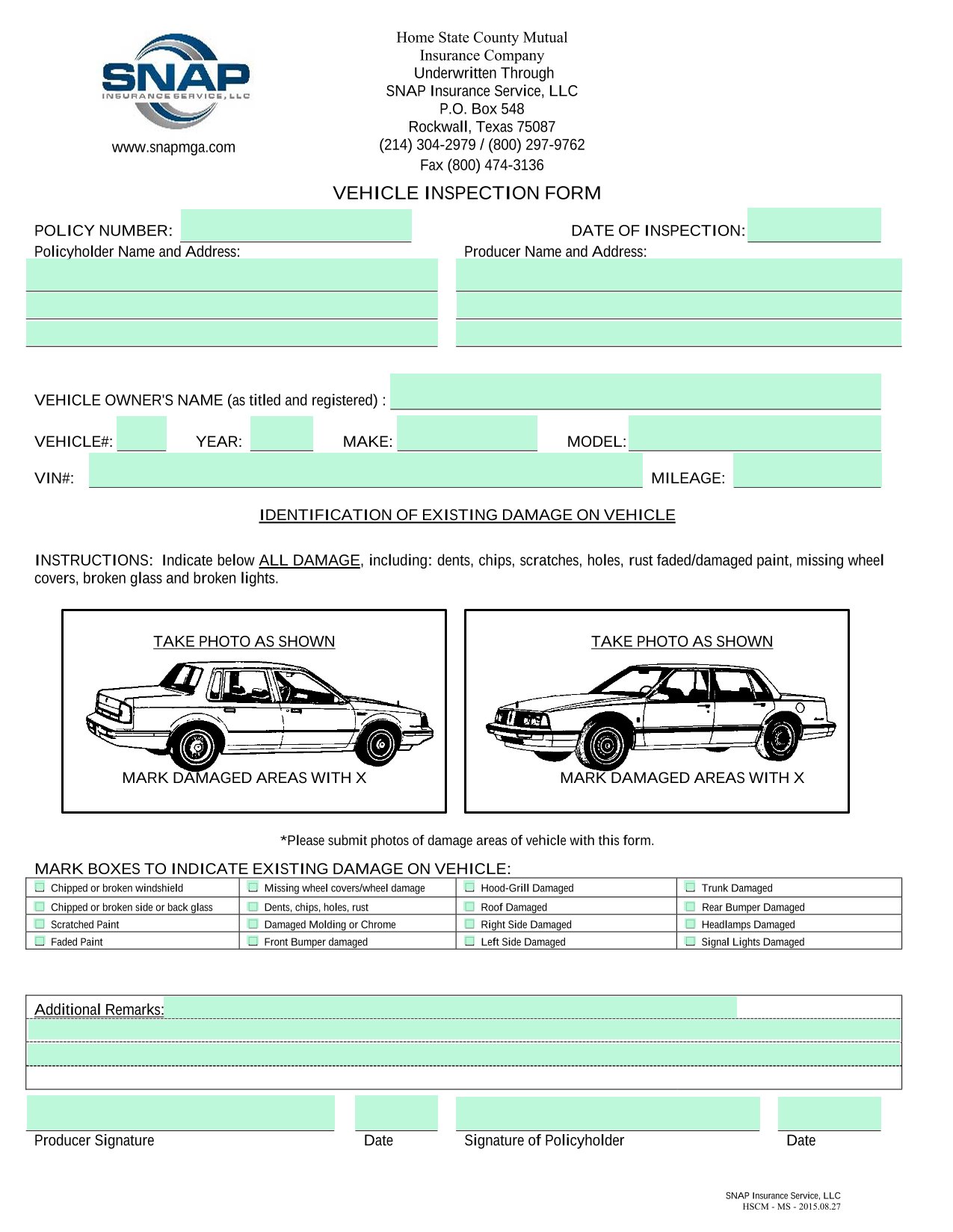 VEHICLE INSPECTION FORM screenshot
