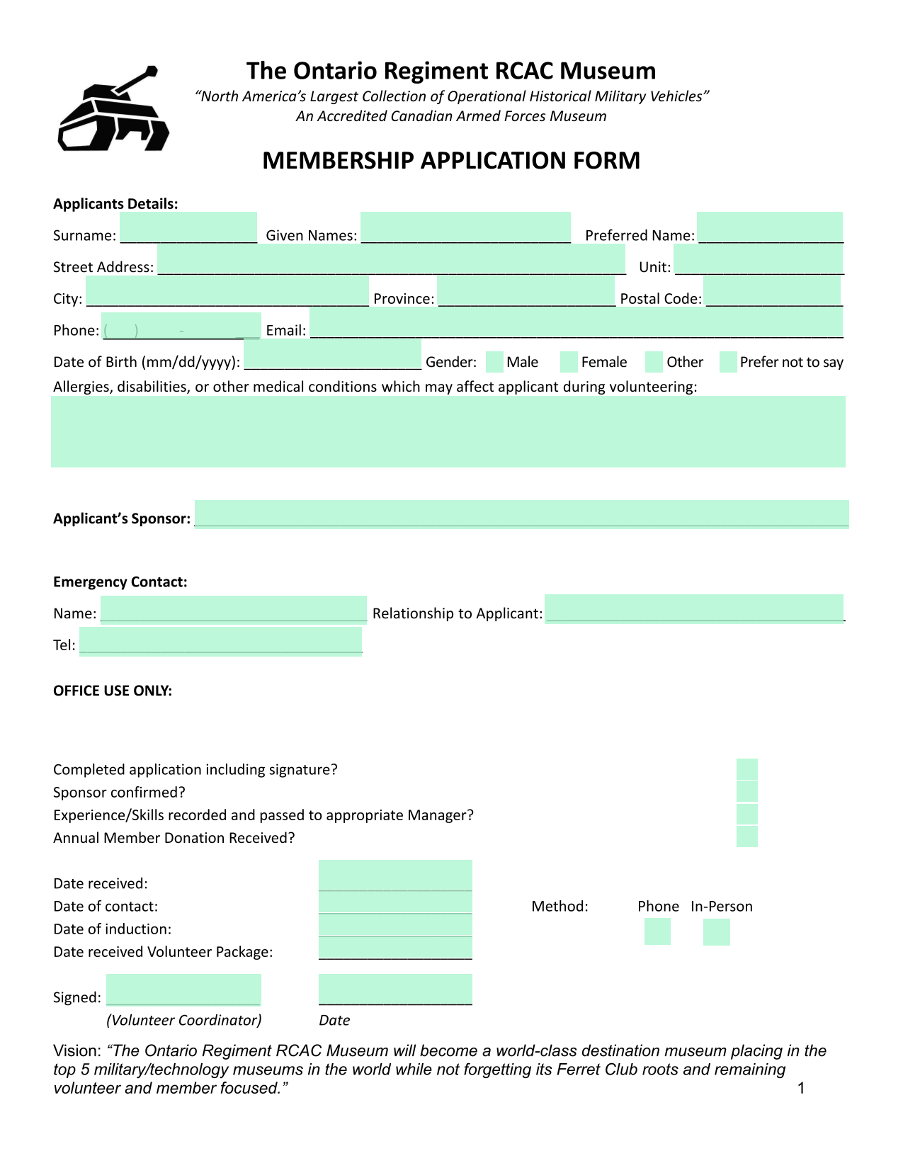 MEMBERSHIP APPLICATION FORM screenshot